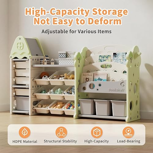Miniatura 3 de Pipleo Organizador de almacenamiento de juguetes para niños con 17 contenedores extraíbles, estantería de 4 niveles para niños, organizador de