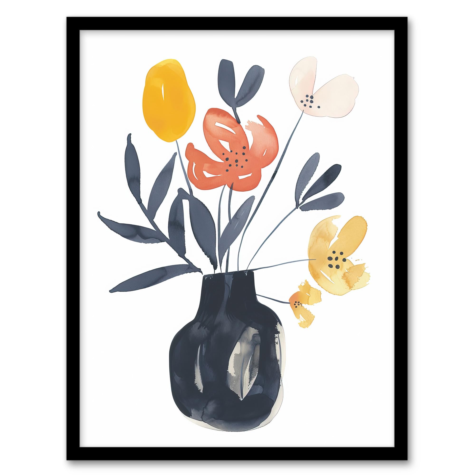 Artery8 Boho Abstract Watercolour Flower Bouquet in Vase Living Room Artwork Framed Wall Art Print A4