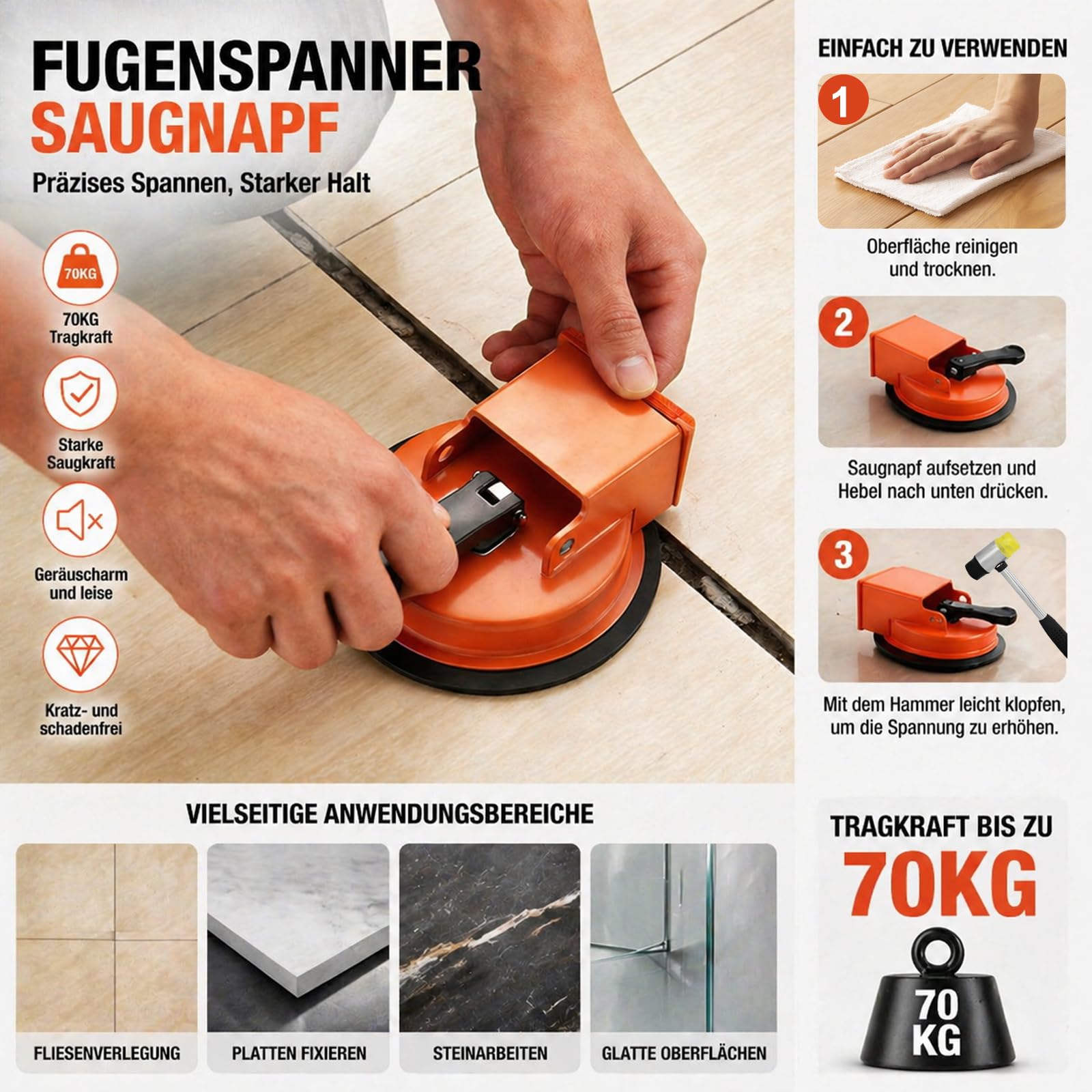 Utensili per pavimenti in laminato, strumento per riparare i giunti del pavimento con ventosa, strumento per fissare gli spazi del pavimento con un martello di gomma, strumento di aspirazione
