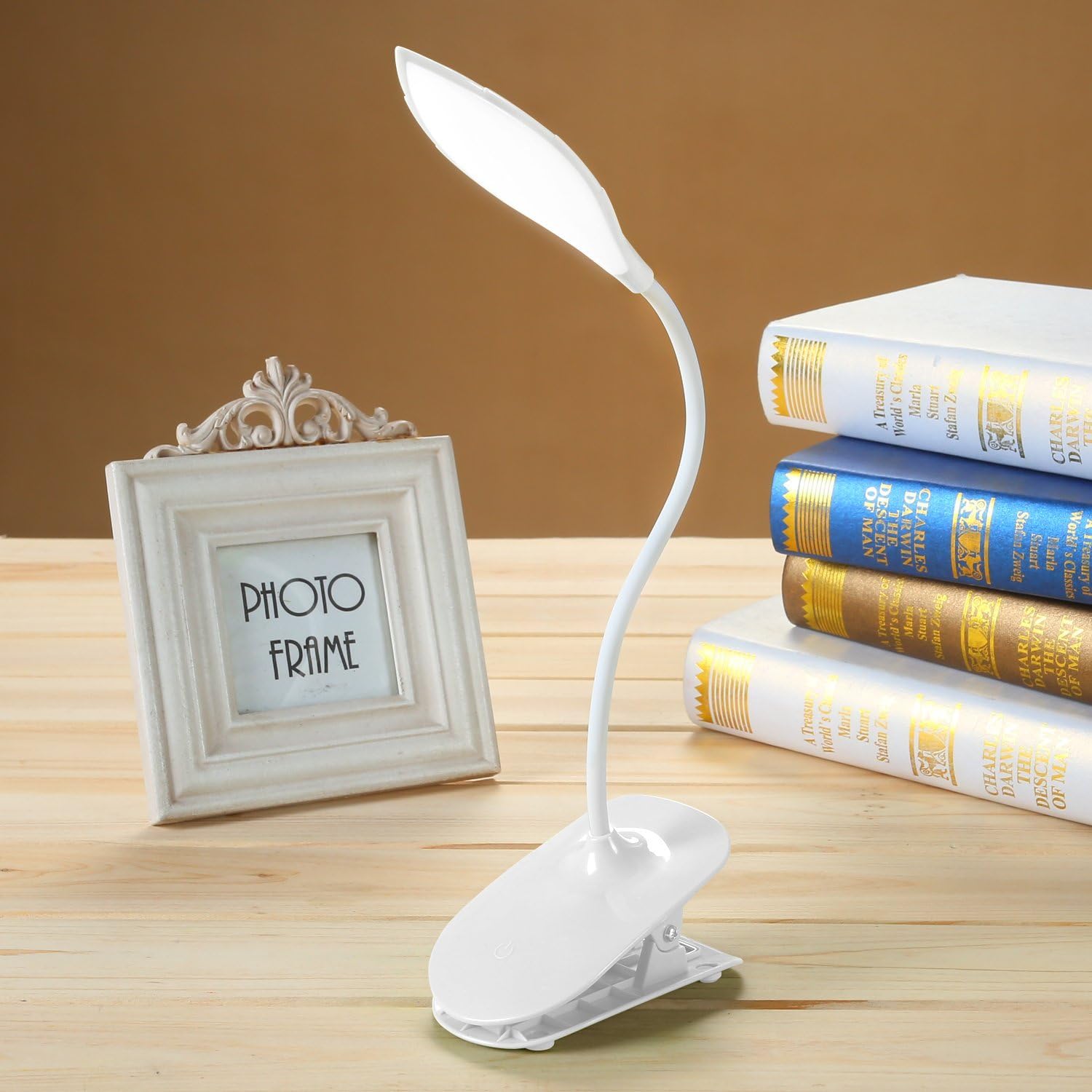 KeraizReading Eye-Care Desk Lamp,LED Book, Clip Lights for Beds, USB Rechargeable,Multi-Level dimming,Touch-Sensitive Control Adjustable,Study and Office, ABS, White