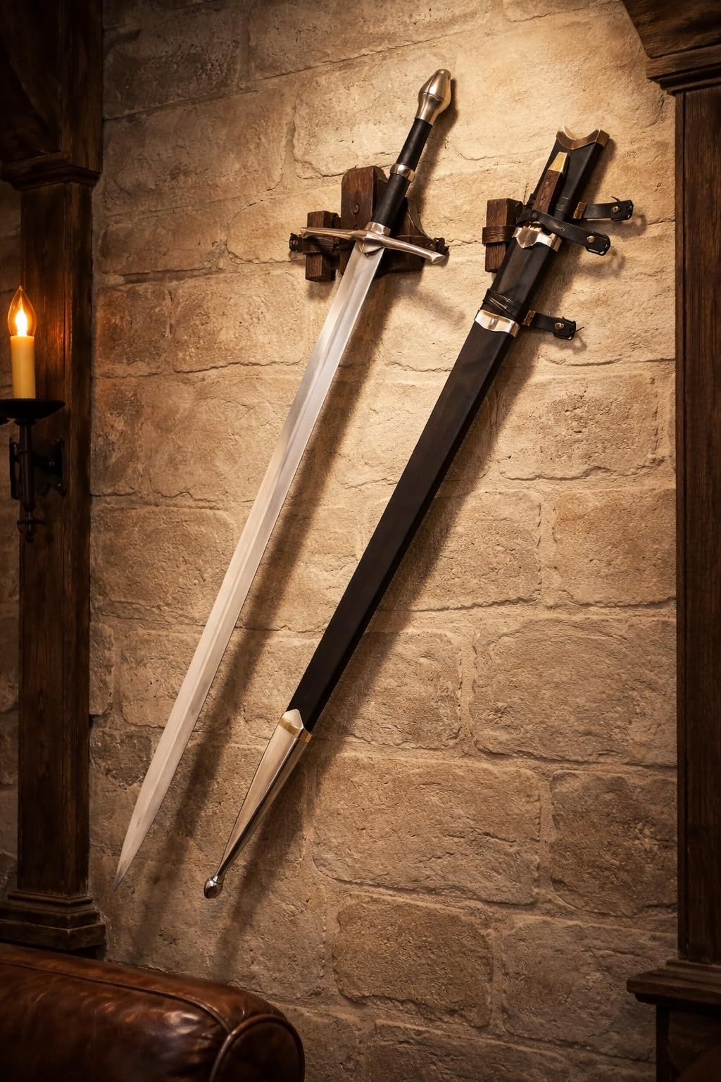 NEU Schwert 128,5cm lang 90,5cm Edelstahl Klinge mit Schwertscheide und Wandhalterung 2,3kg schwer für Cosplay LARP Replikat Film Movie Fans Merchandise Sammler Freunde
