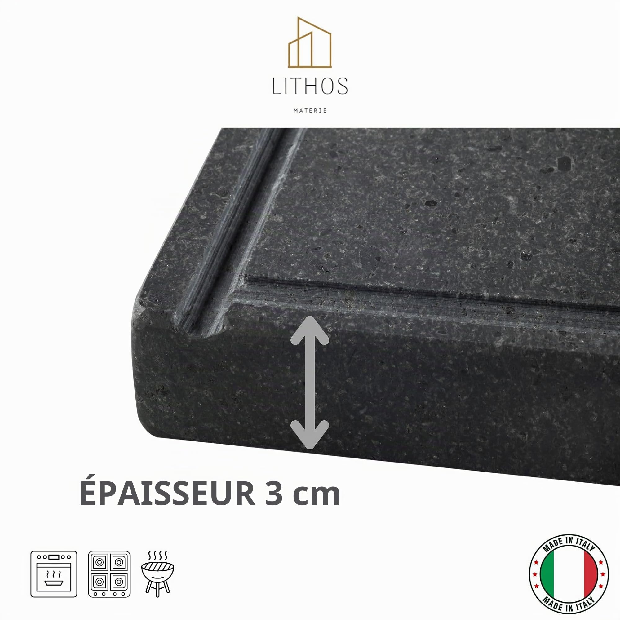 Plaque de lave Ollare - Ethna pour four électrique et gaz - Poêle à griller pour pizza et viande - Dimensions au choix (60 x 40 cm3)