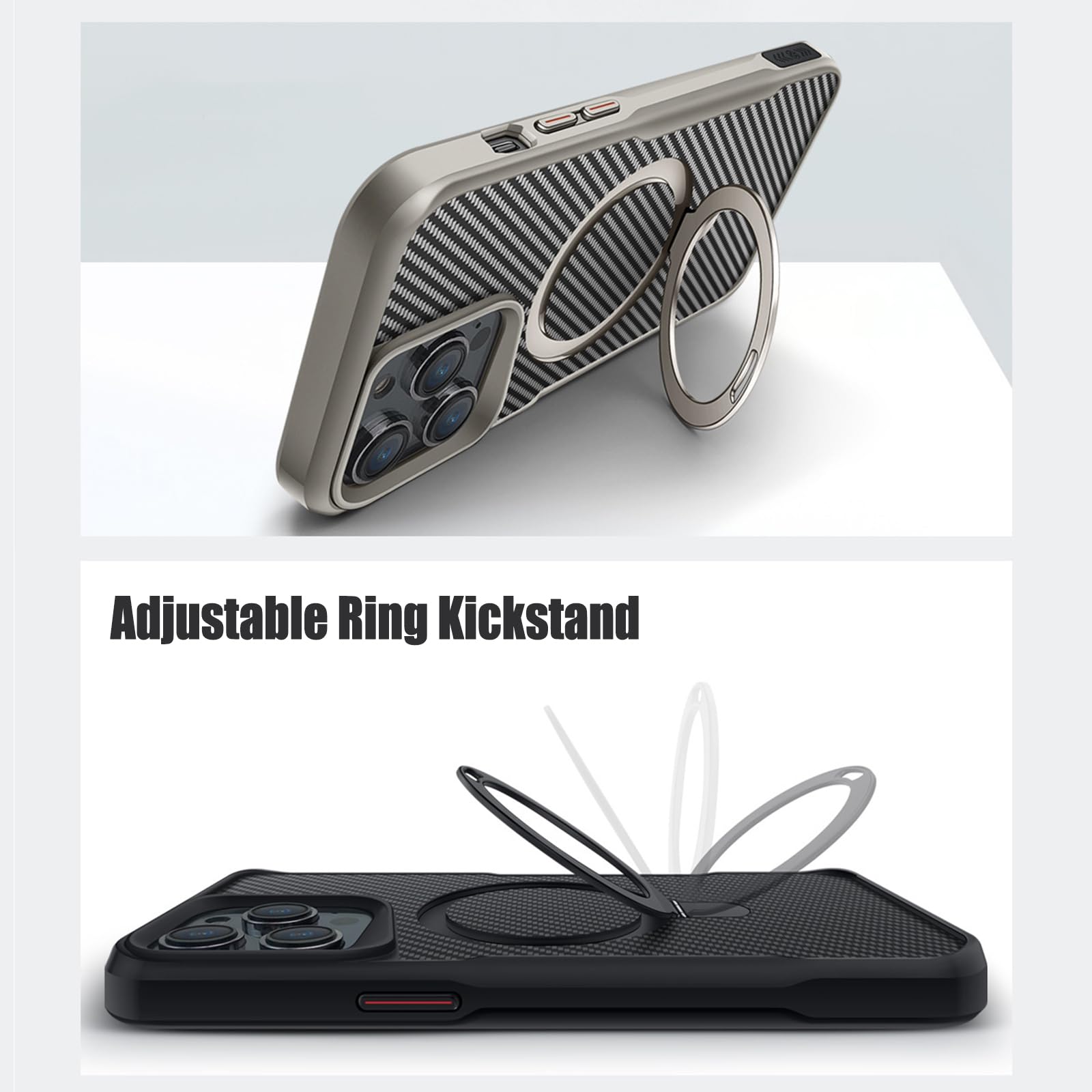 Magnetisch Hülle für iPhone 15 Pro Max/15 Pro/15 Plus/15, Dünne Kohlefaser Muster Handyhülle mit Ringständer rutschfest Schutzhülle,Schwarz,15 Pro 6.1''