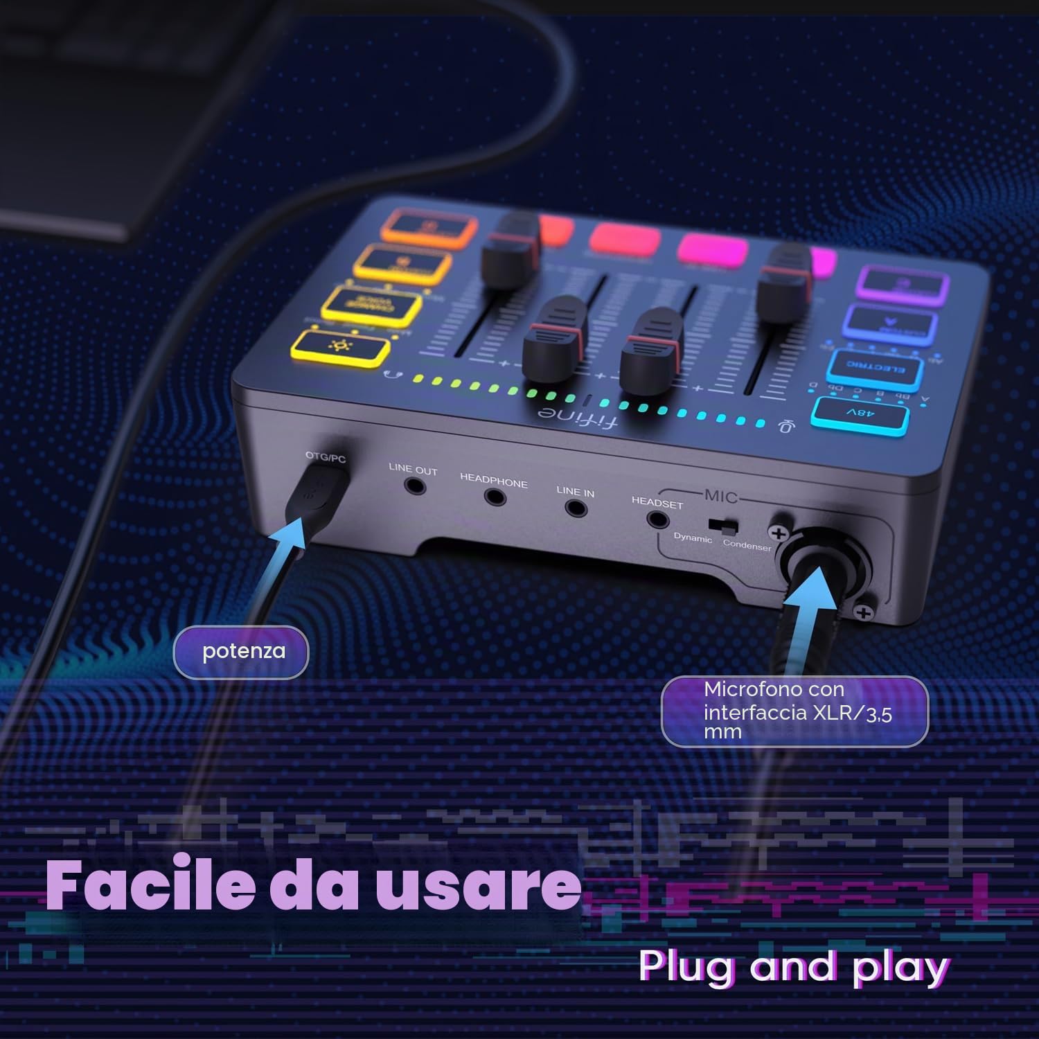 FIFINE XLR Streaming Microfono Dinamico per Podcasting, Mixer Audio PC con Interfaccia XLR (AM8 + SC3)