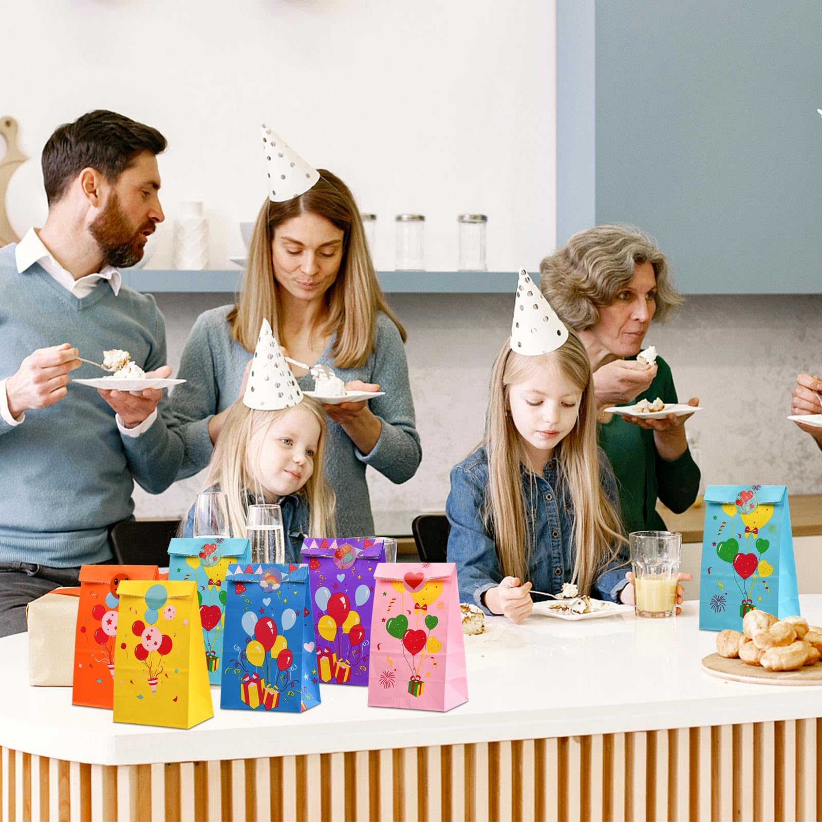 50 Sacs Papier Cadeau Colorés Avec 60 Autocollants - Emballage Anniversaire Enfant