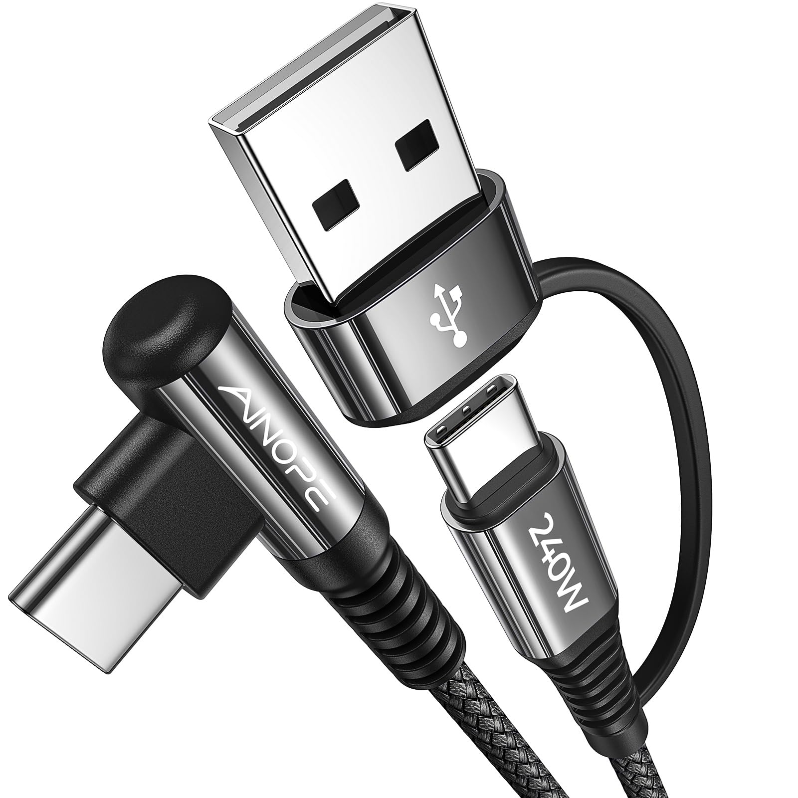 AINOPE 240W Long USB C Cable Multi 4 in 1 Charging Cable Fast Charging C Type Charger Fast Charge USB to USB C,Right Angle Fit iPhone 17 16 15 Pro Max