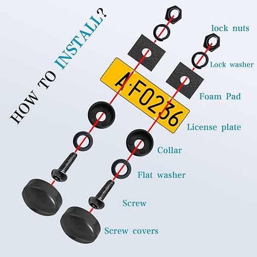 Miniatura 5 de Kit de tornillos negros antirrobo para placa de matrícula, acero inoxidable a prueba de óxido, accesorios de montaje M6 (14 de pulgada), a prueba de