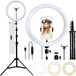 Kit de Iluminação de Anel LED, Ring Light, Com Tripé de 2,1 m, 3 Tonalidades de Luz, AVIBES