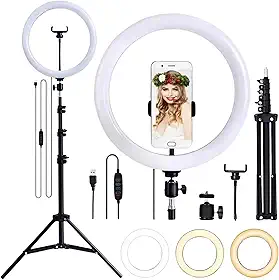 Kit de Iluminação de Anel LED, Ring Light, Com Tripé de 2,1 m, 3 Tonalidades de Luz, AVIBES