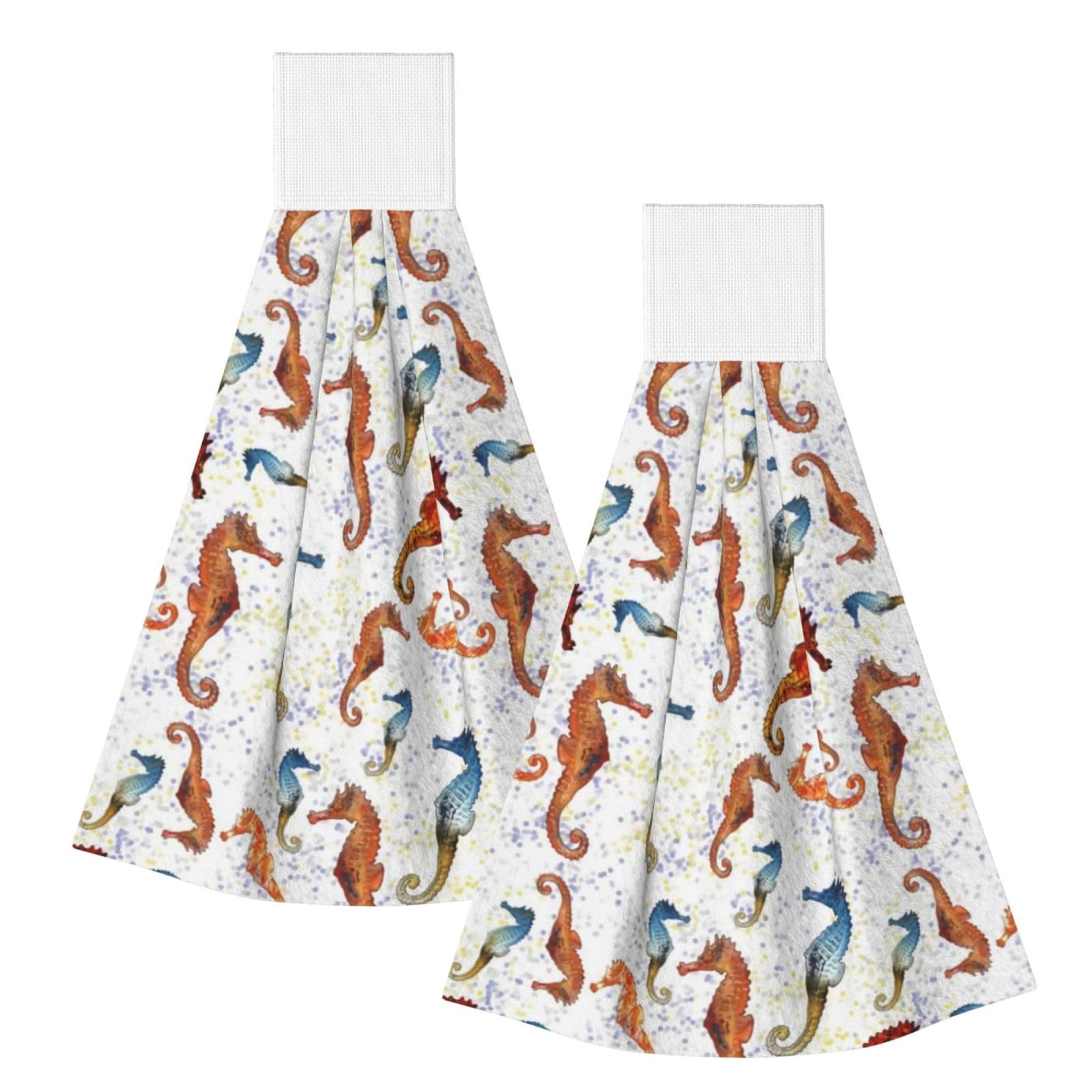 DOPKLNA Seahorses Ballet White Animals Nautical, 2 Pcs Hanging Coral Fiber Hand Towels for Bathroom, Absorbent Kitchen Towels