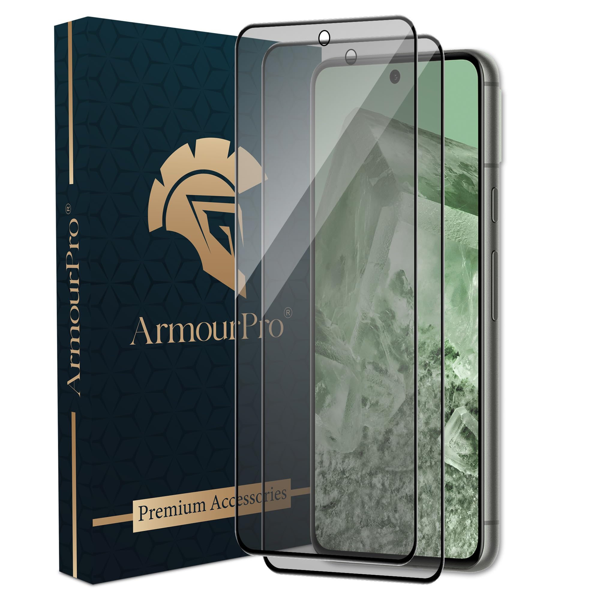armourpro anti-glare matte tempered glass for google pixel 8, pack of 2, anti fingerprint screen protector, 9h scratch resistant, smooth touch, full edge to edge coverage