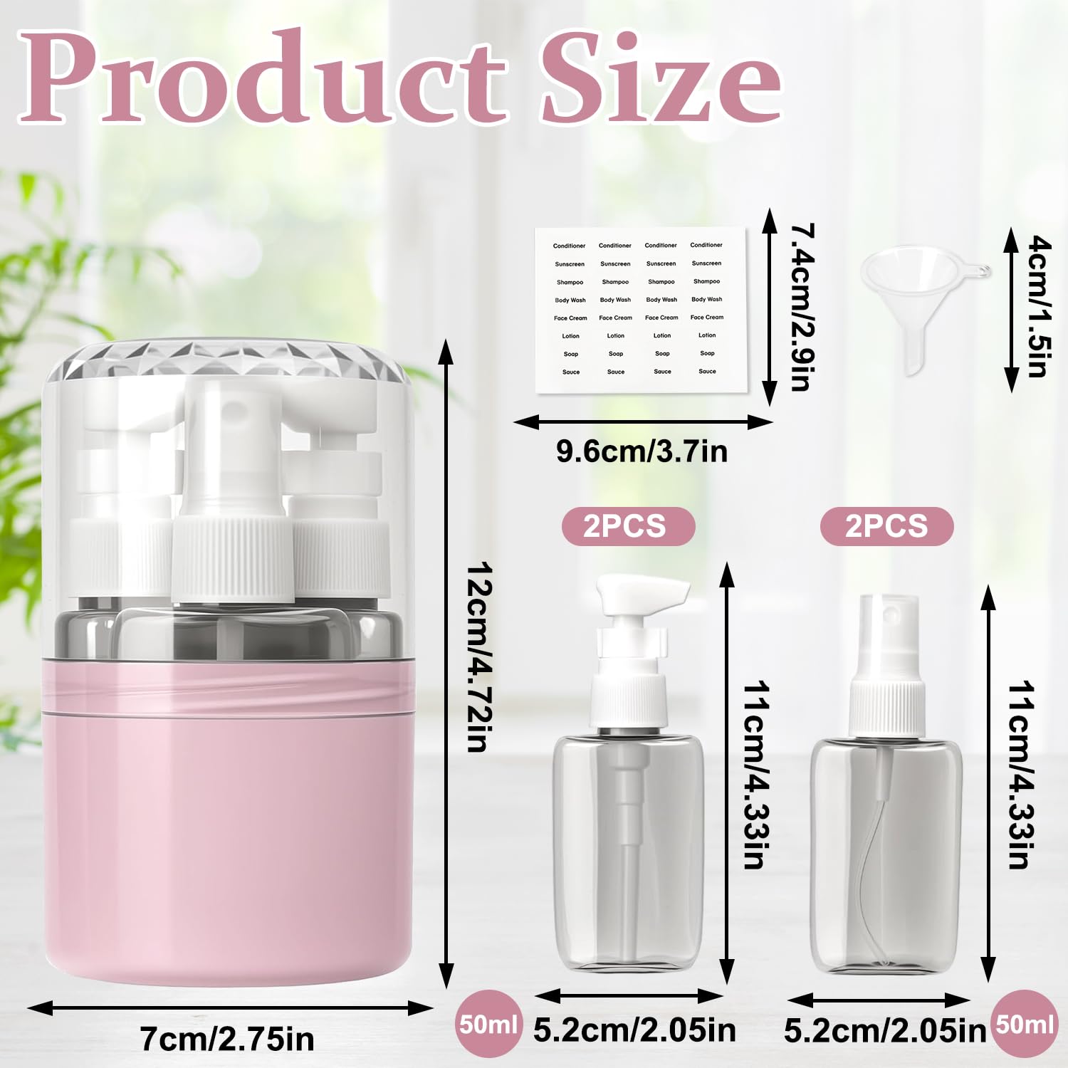 Dispenser da Viaggio 4 in 1, Bottiglia da Viaggio 4 in 1, 4 in 1 Bottiglie da Viaggio da Riempire, Flacone da Viaggio 4 in 1, Set di Flaconi Dispenser da Viaggio 4 in 1 per Shampoo, Lozioni (M2)