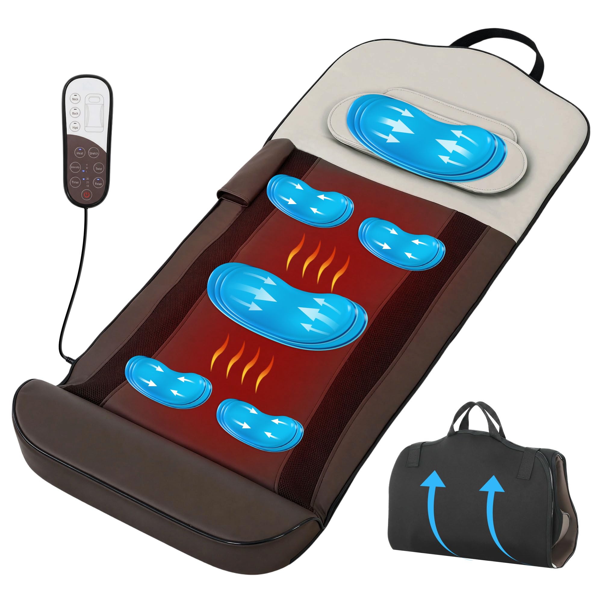 HOMCOM Colchón de Masaje Cuerpo Completo con Calefacción | Masajeador de Espalda Plegable, Compresión de Aire 3D, 4 Modos, 3 Intensidades, Autoapagado, Regalo Unisex