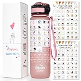 Pregnancy Water Bottle Tracker(Black), 1st Trimester Must Haves Gift for First Time Moms, with 2 Different Weekly Stickers, Early Essentials Gifts for Pregnant Women, Maternity, BPA Free Pink