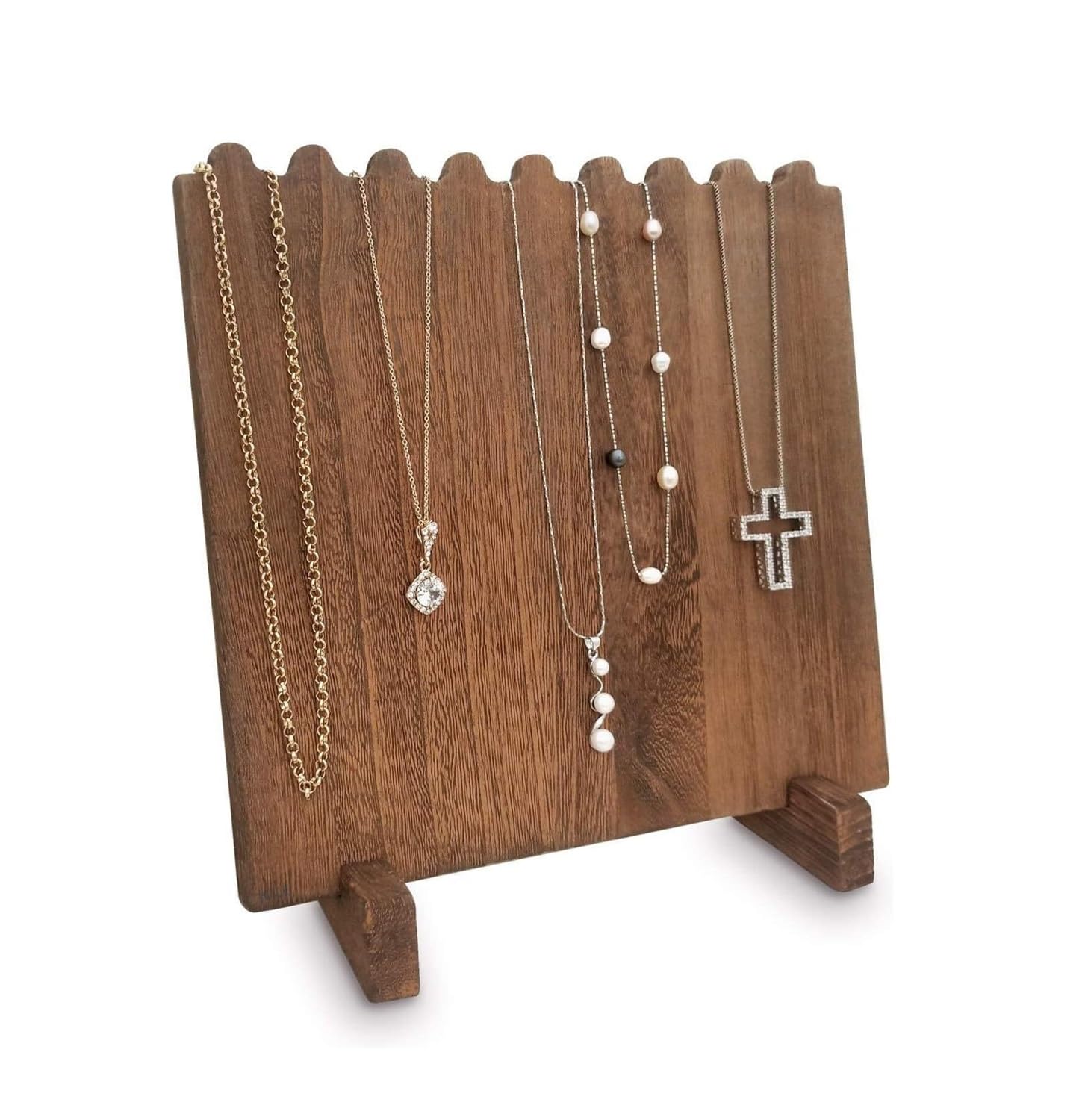 DIFEIUKI 木製 ネックレス ディスプレイスタンド 9本用 ウッド 収納ホルダー ペンダント ネックレス 掛け 整理 ジュエリーイーゼル ディスプレイホルダー 調節可能なチェーンオーガナイザー 自宅用 販売用 ジュエリーボード