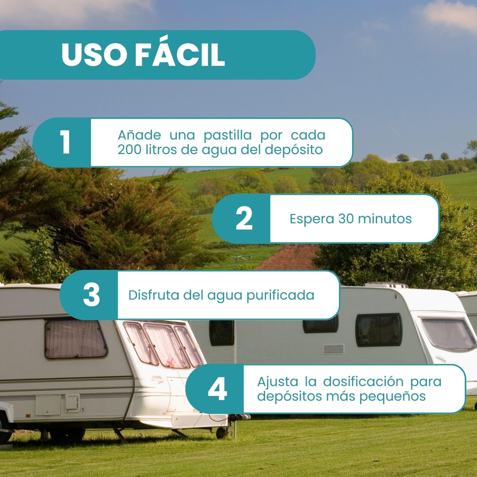 AWAKING Pastillas Potabilizadoras de Agua 48 uds | Tratamiento hasta 9600 Litros | 200L por Pastilla | Ideal para Depósitos, Bidones, Caravanas y Emergencias.