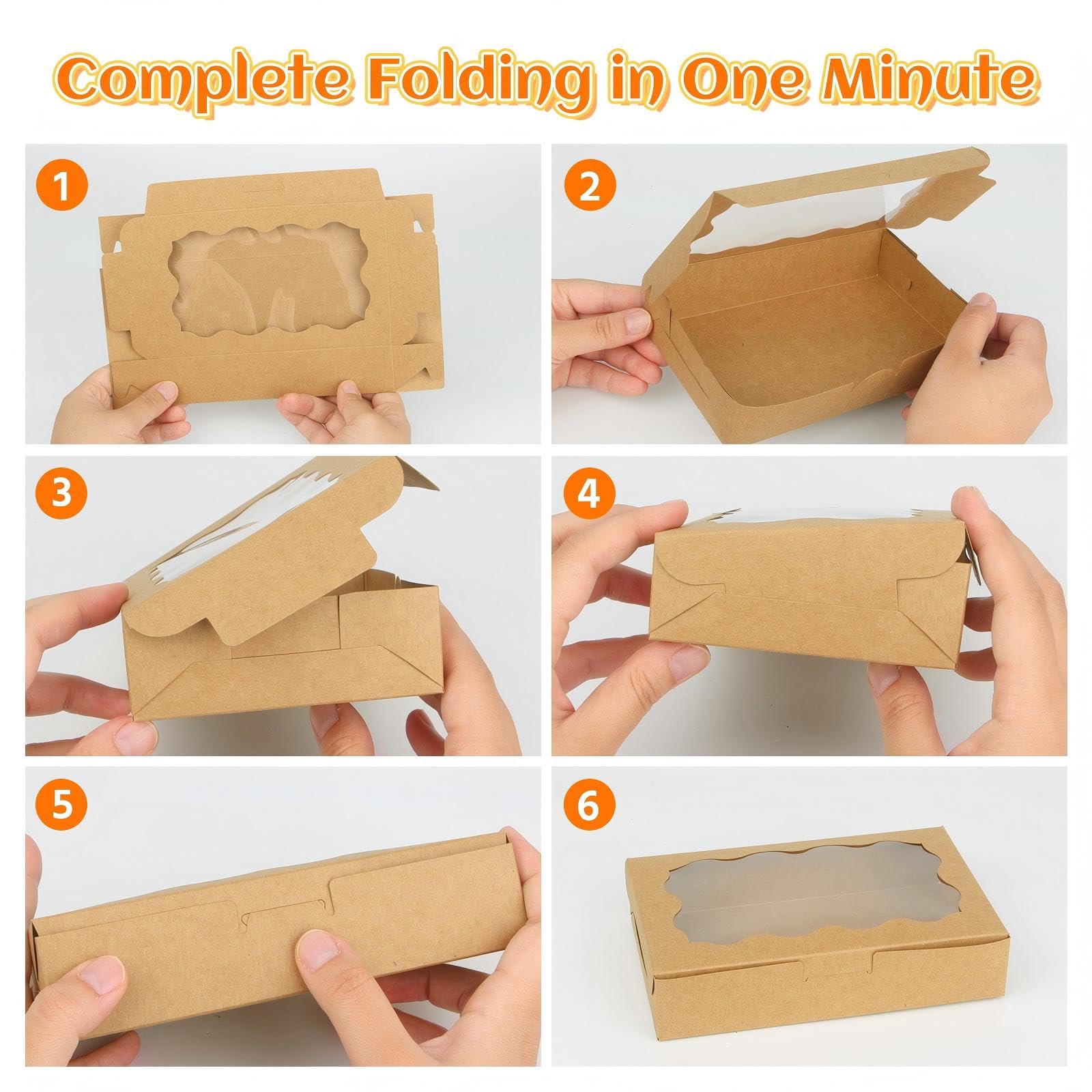 20 sztuk pudełek na ciastka z okienkiem, 17,8 x 11 x 3,9 cm, brązowe pudełko transportowe na babeczki, na Boże Narodzenie, imprezę, ciastka, muffinki, ciasto, czekoladę
