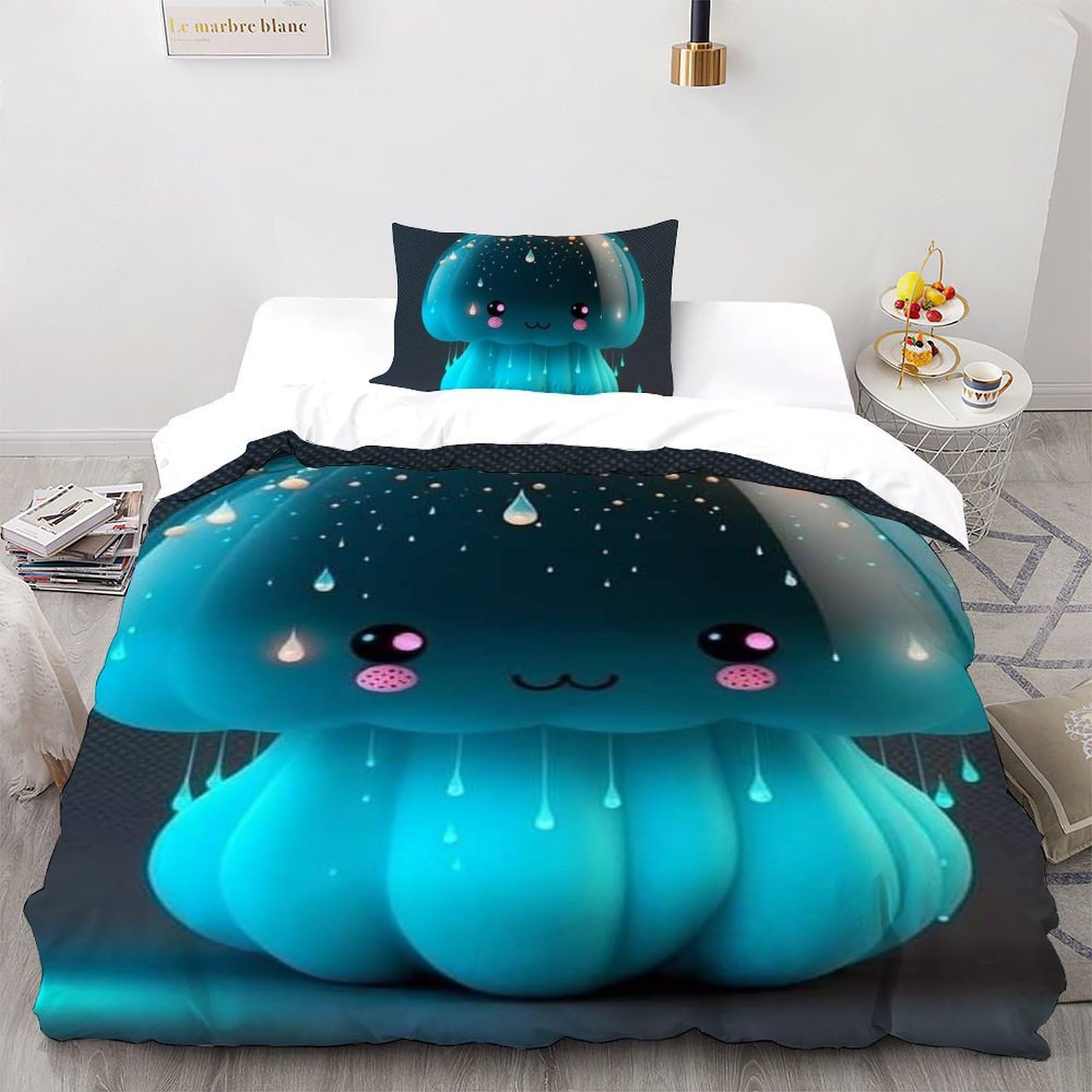 Housse de couette méduse imprimé 3D ultra réaliste en microfibre douce 135x200 cm