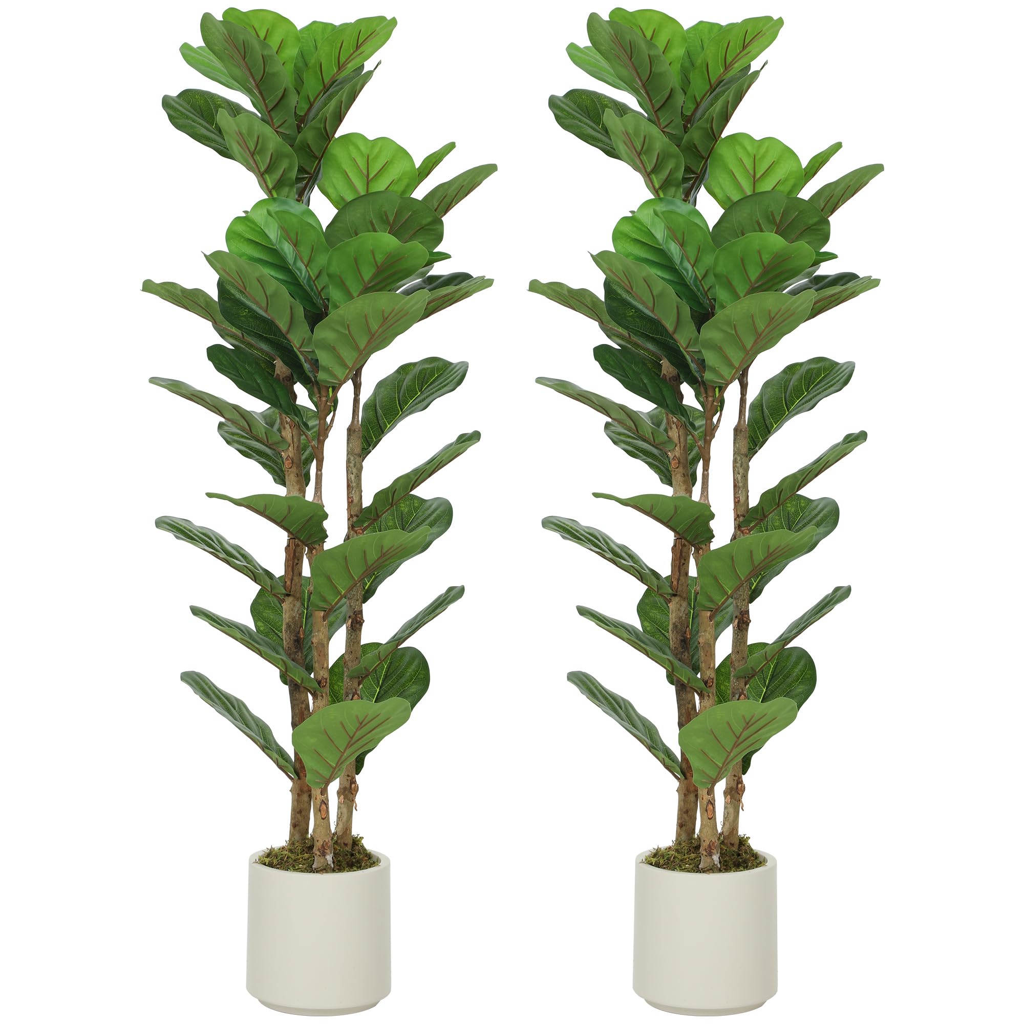 Homcom Green 120Cm 2 Pcs Artificial Fiddle Leaf Fig Trese With Solid Wood Trunks