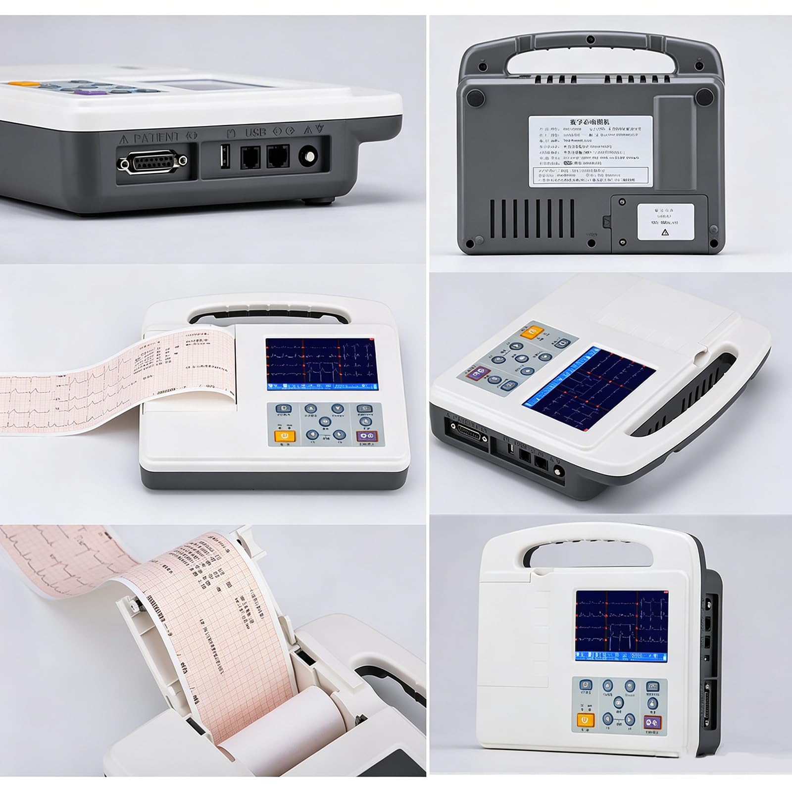 Monitor ECG Portatile, Elettrocardiografo A 12 Derivazioni E 3 Canali, Display LCD da 3,5", Monitor per La Salute Cardiaca, con modalità di Visualizzazione della Forma D'onda ECG