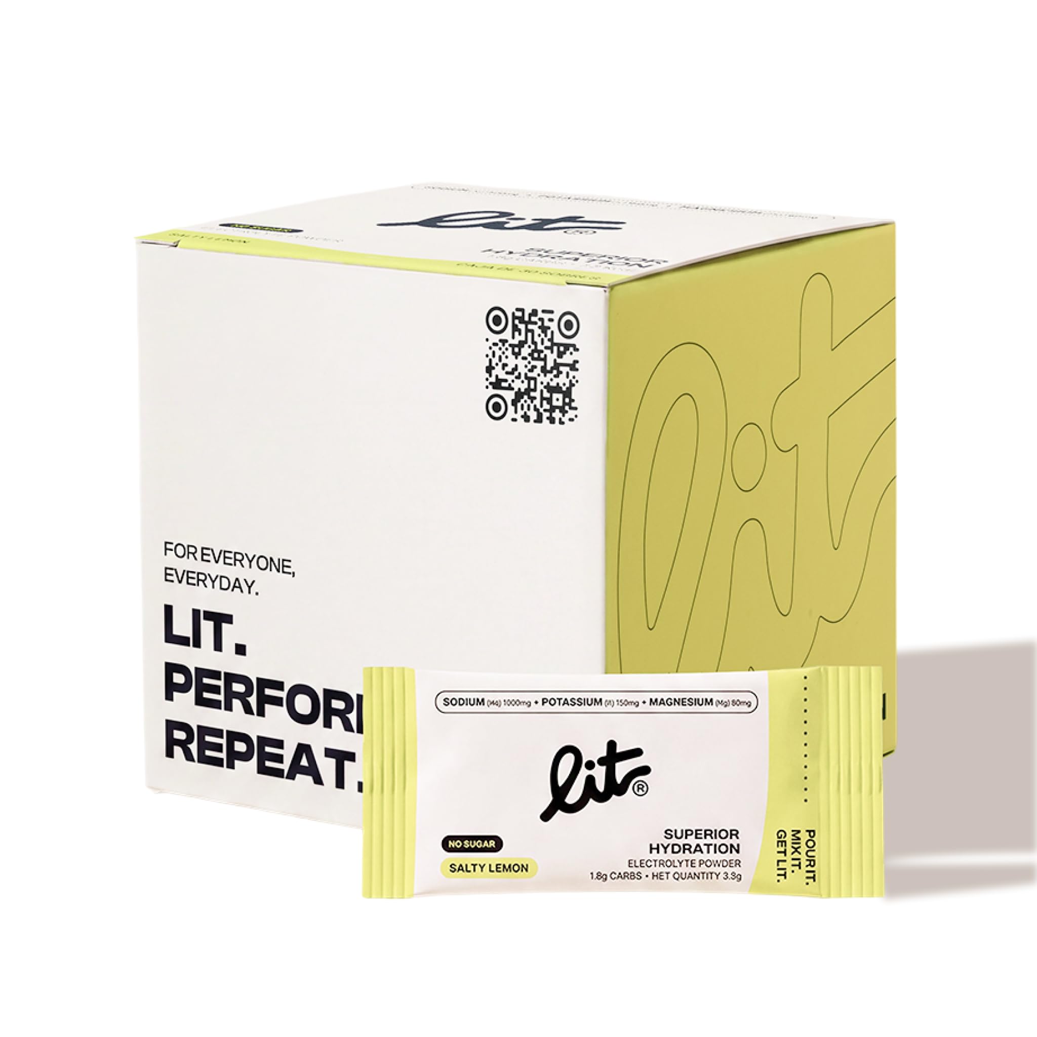 LIT® Electrolitos en Polvo Sin Azúcar – 30 Sobres Sabor Salty Lemon – Sodio, Potasio y Magnesio – Hidratación para Deporte, Recuperación, Enfoque, Calor