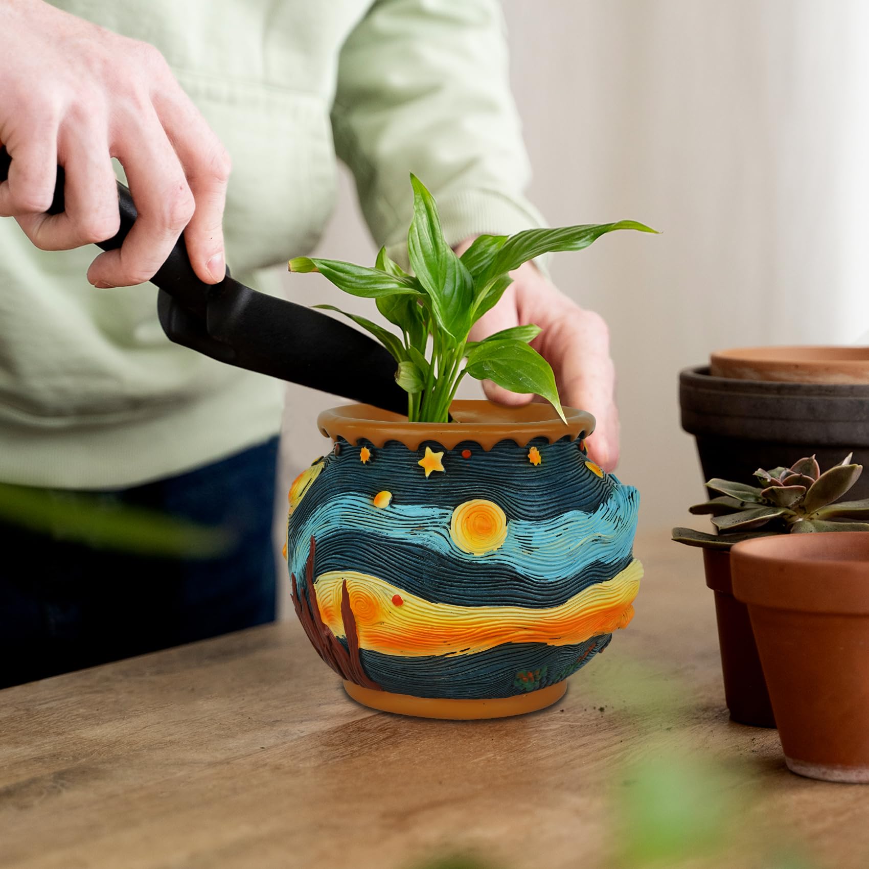 Vasi per piante con fori di drenaggio, graziosi e unici a tema cielo stellato, fioriera per piante grasse per interni ed esterni, divertenti vasi per piante per la casa e il giardino