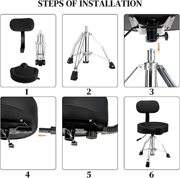 Drum Stool Throne with Backrest Hydraulic Adjustable Guitar Chair Saddle Seat Drum Stool for Adult Drummers for Piano Guitar, Black