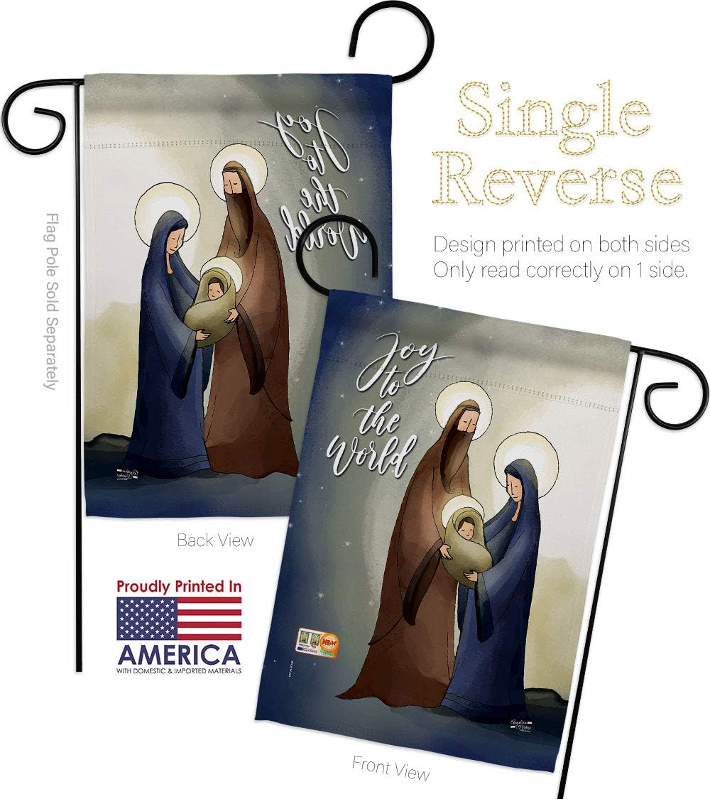 Joy To The World Garden Flag Set Wall Holder Wintertime Nativity Three King Religious Holy Family Season Christian Small Decorative Gift Yard House Banner Made In USA 13 X 18.5