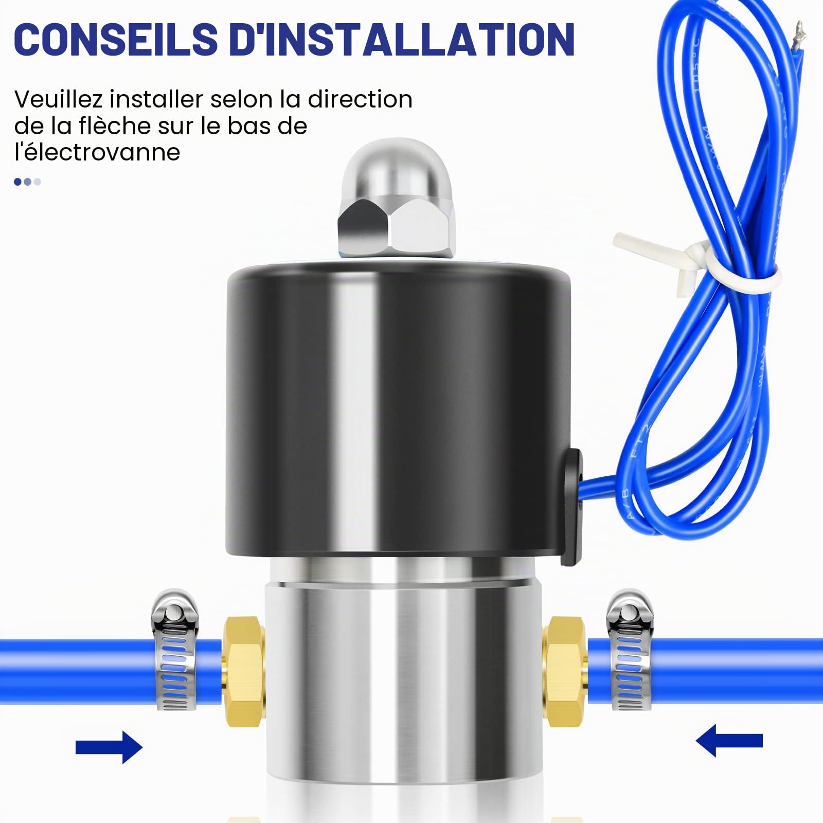 1/4" BSP 12V Électrovanne électrique en acier inoxydable avec connecteur cannelé, adaptée pour l'eau, l'air, le carburant, le gaz fermé