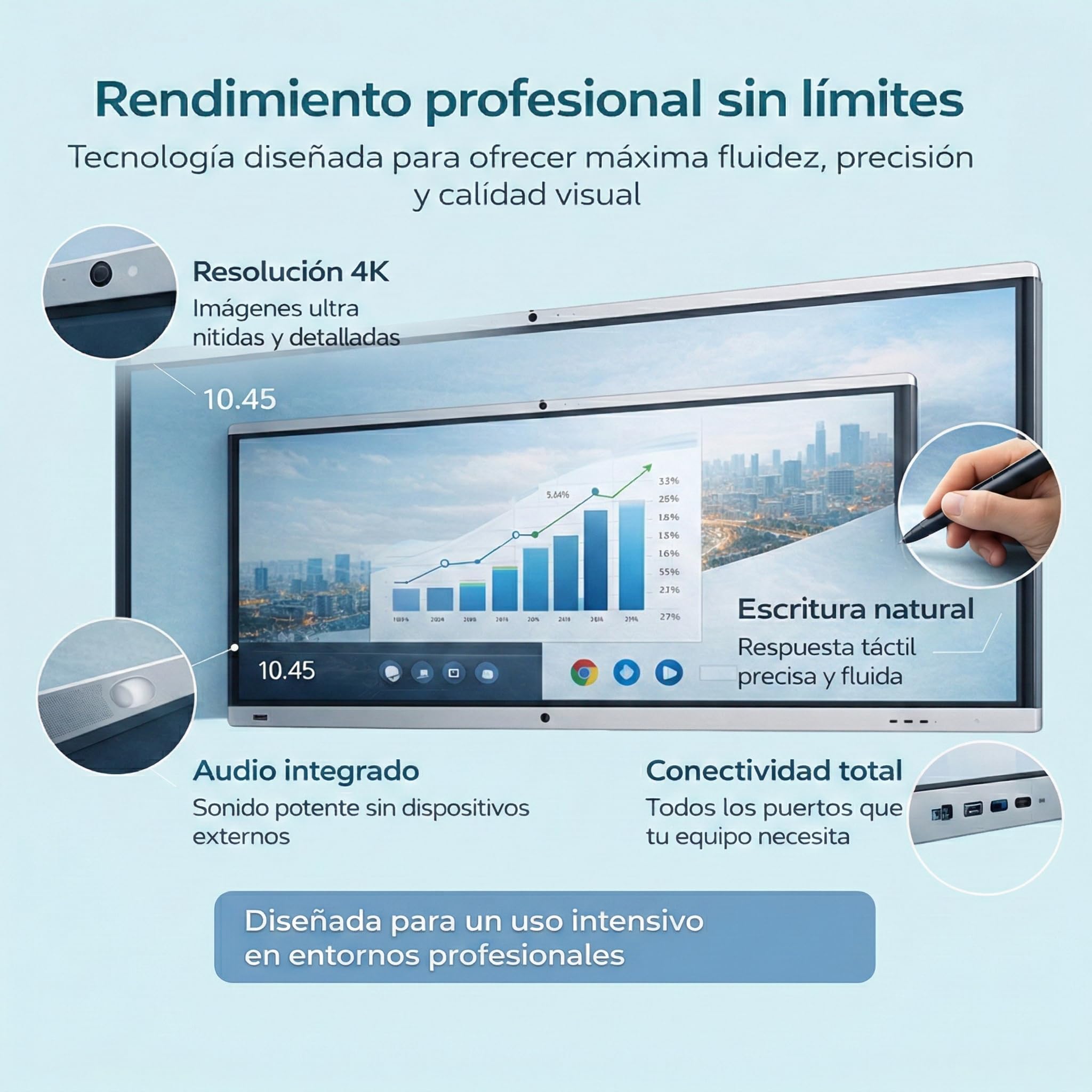 ADOC Pantalla Interactiva 86” E860 Pro 4K UHD | Multitáctil | Android 11 | cámara Frontal | WiFi 6 | Bluetooth 5.0 | Altavoces Integrado | USB-C 65W | HDMI | Panel Profesional Empresas y Eventos