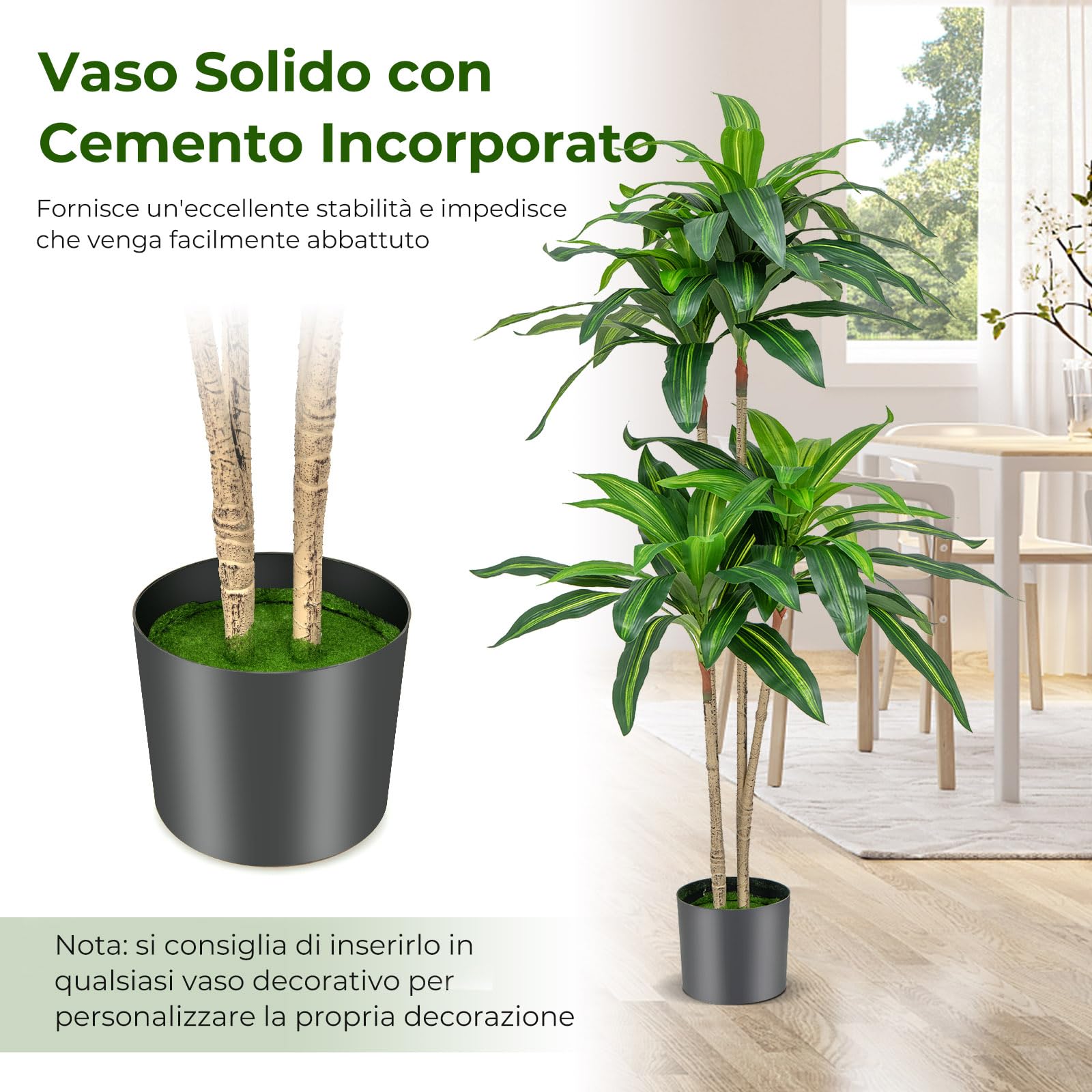 COSTWAY Pianta Finta Dracaena da Interno ed Esterno 140 cm