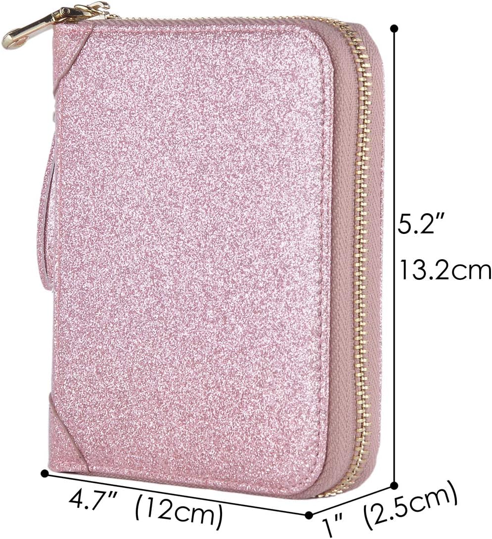 Easyoulife Womens Credit Card Holder Wallet Zip Leather Card Case RFID Blocking (Glitter Light Purple) - Image 5