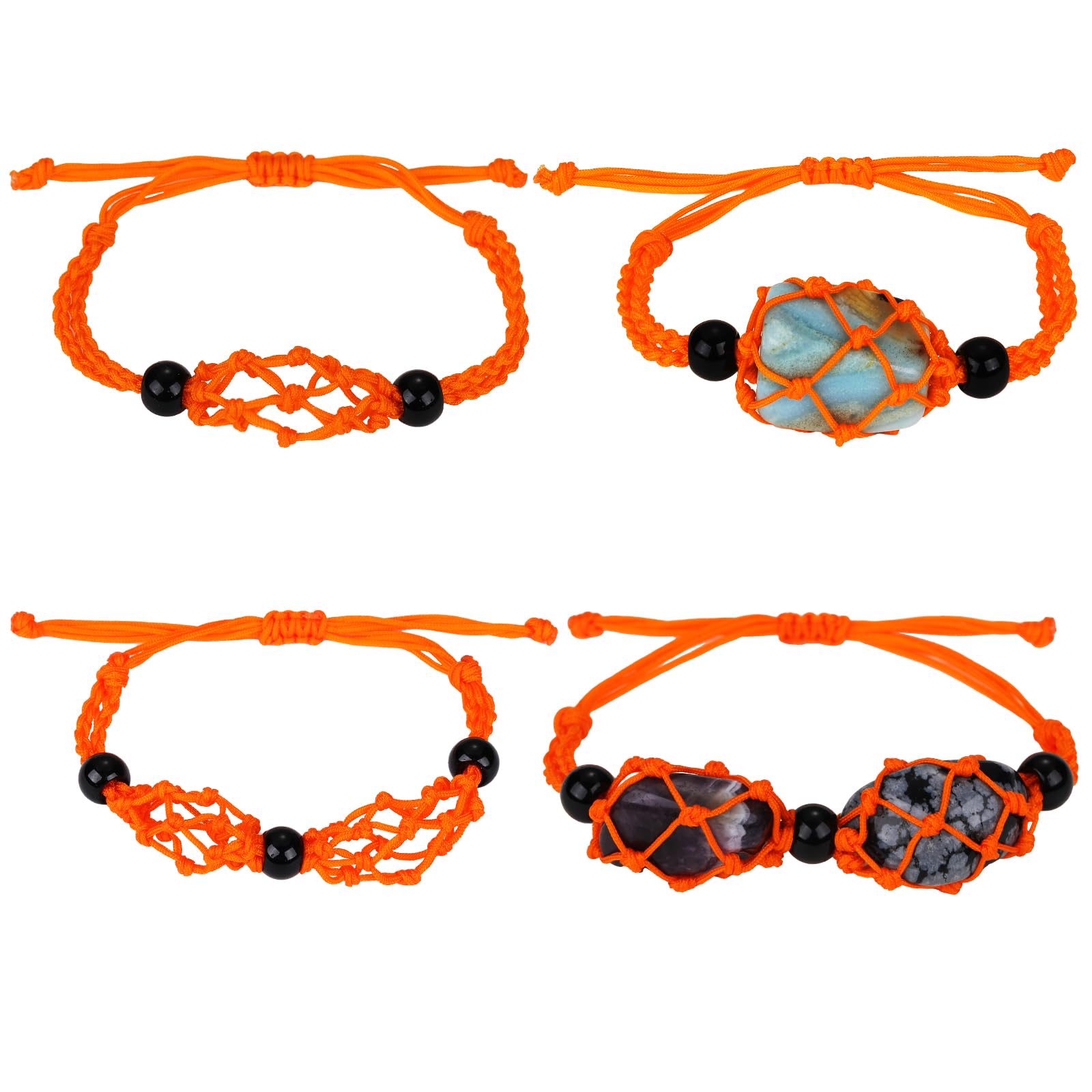 WEWAYSMILE 2 Pieces Empty Stone Bracelets Holder, Adjustable Cord Empty Stone Holder Crystal, for Stone Necklace DIY Bracelet Jewelry Making, Orange, About 1-7/8~3-1/4 inch(47~84mm) — image 1