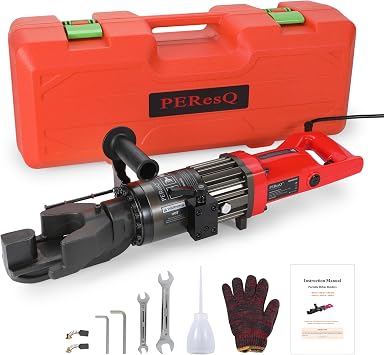 Electric Rebar Bender, 5/8 Inch 16 mm Hydraulic Portable Rebar Bending Machine, 1200W 120V, 22.5 s Fast Bending, 27.6 lb, Model RB-16 Red