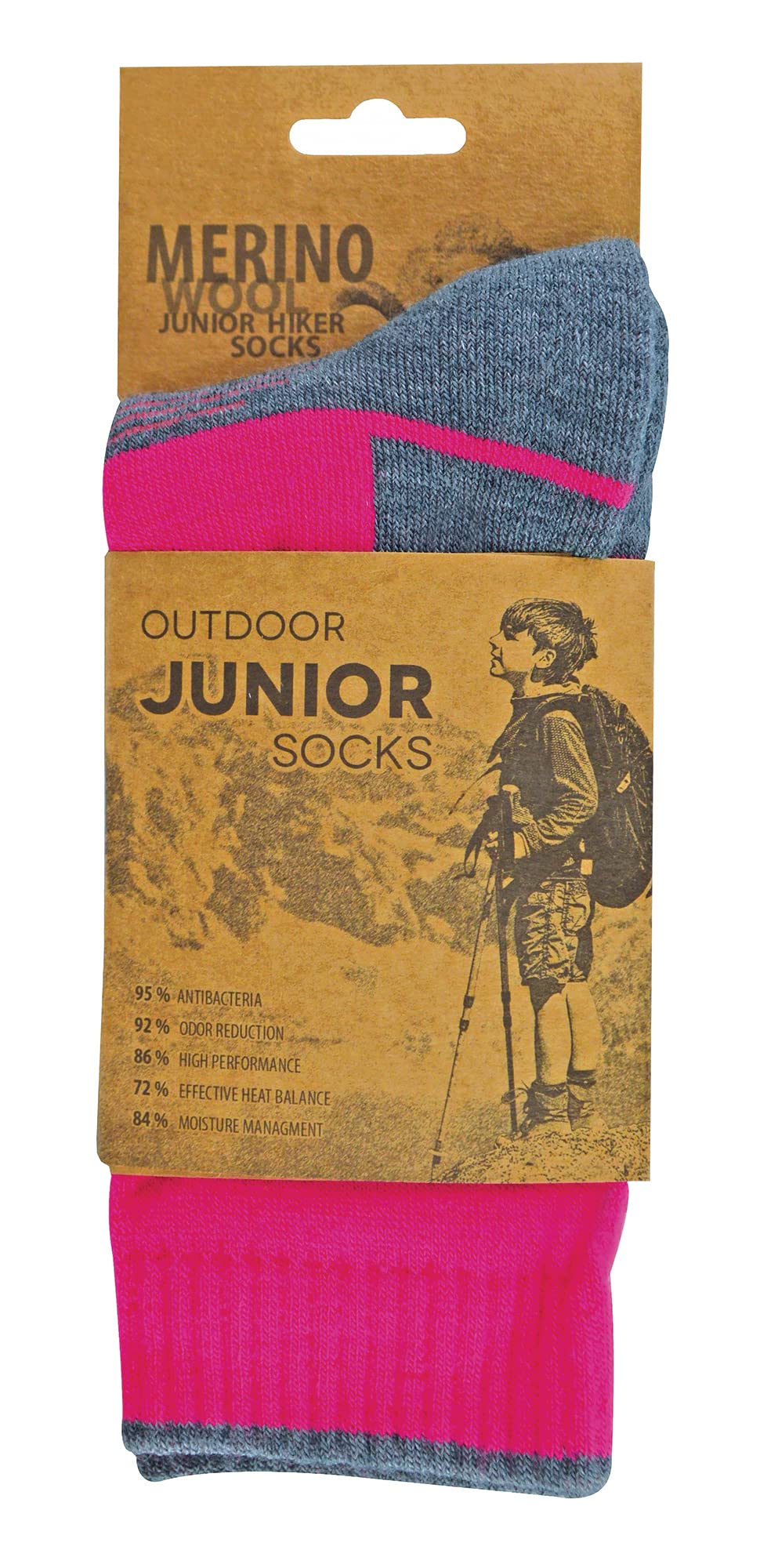 COMODO Kids Merino Wool Hiking Socks Boys Outdoor Lightweight Trekking Socks (7-10 Years, Pink)