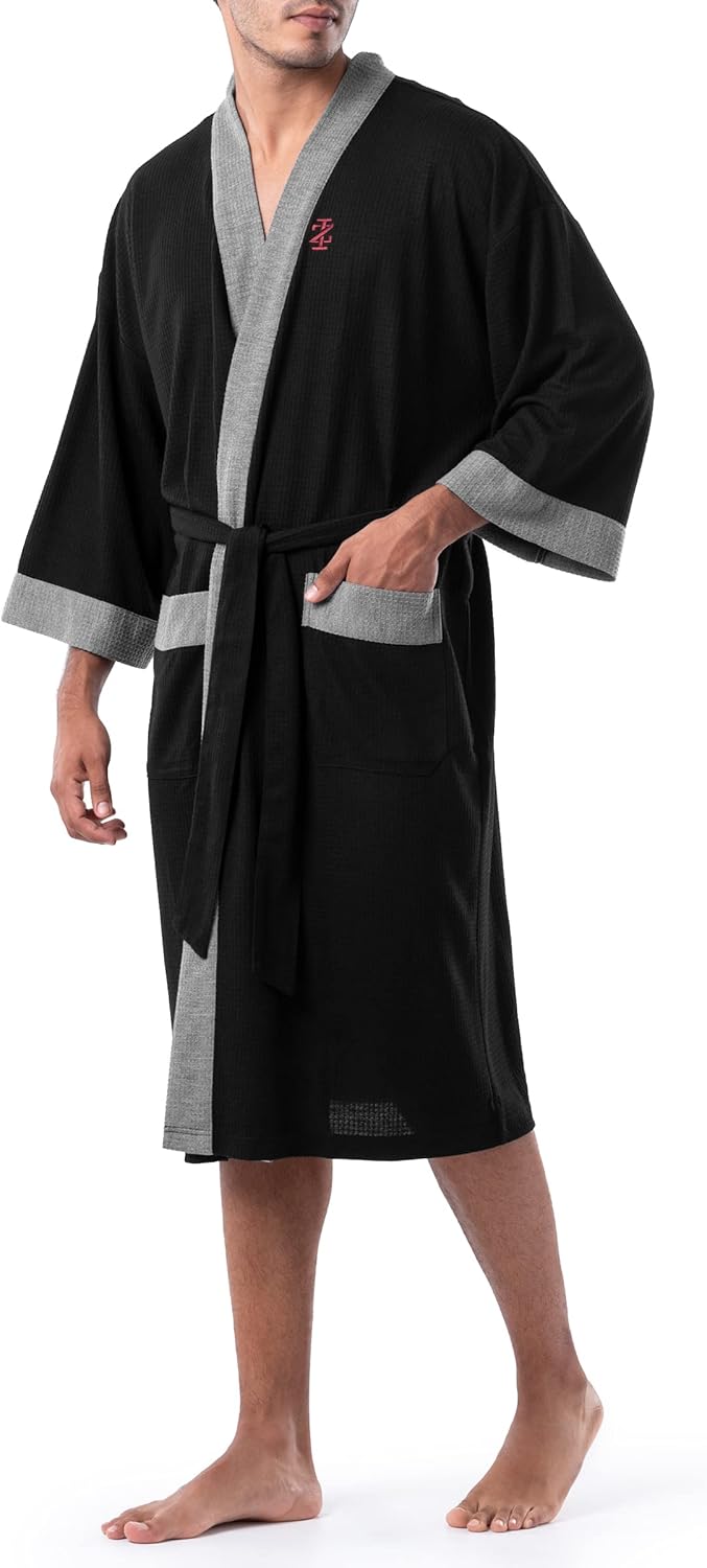 IZOD Men's Waffle Knit Kimono Robe - Image 3