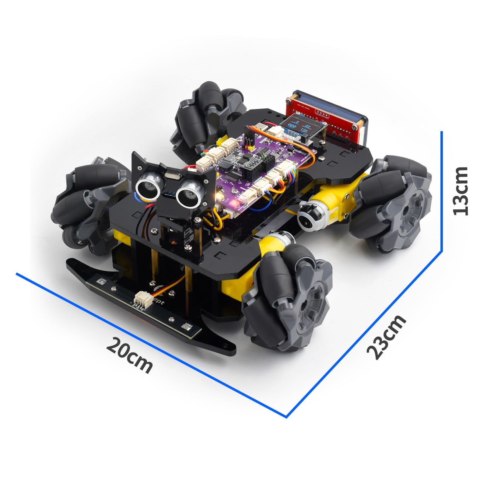 Adeept Mecanum Wheel Smart Car Kit (kompatybilny z Arduino IDE), śledzenie linii, śledzenie światła, unikanie przeszkód, silnik serwo, wyświetlacz OLED, brzęczyk, wyświetlacz LED Dot Matrix