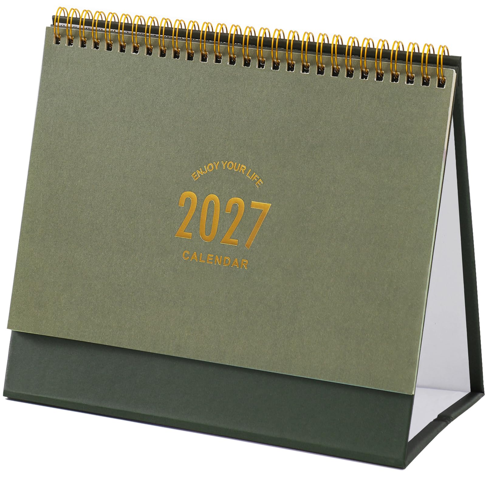 Desk Calendar 2025-2026, Standing Flip Desktop Calendar from July 2025 to December 2026 - Metal Ring Twin-Wire Binding 18 Months Medium Desk Calendar for Home Office School (L-Green)