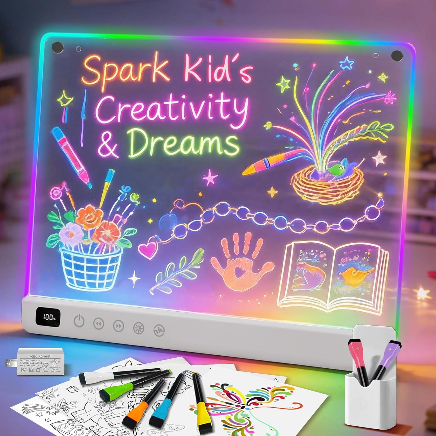 Led Drawing Board with 13 Light Effects, 16" Rechargeable Glow Doodle LED Note Board with Colors, Neon Light Up Drawing Tablet Gifts for Kids for Easter Birthday Christmas Gift Ideas