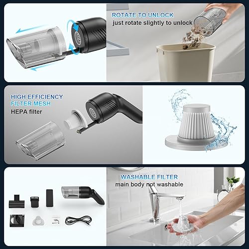 Miniatura 7 de Aspiradora de mano inalámbrica 38000PA  Limpieza profunda de 120 W para pelo de mascotas  Limpiador portátil con batería de 2000 mAh, luz LED y