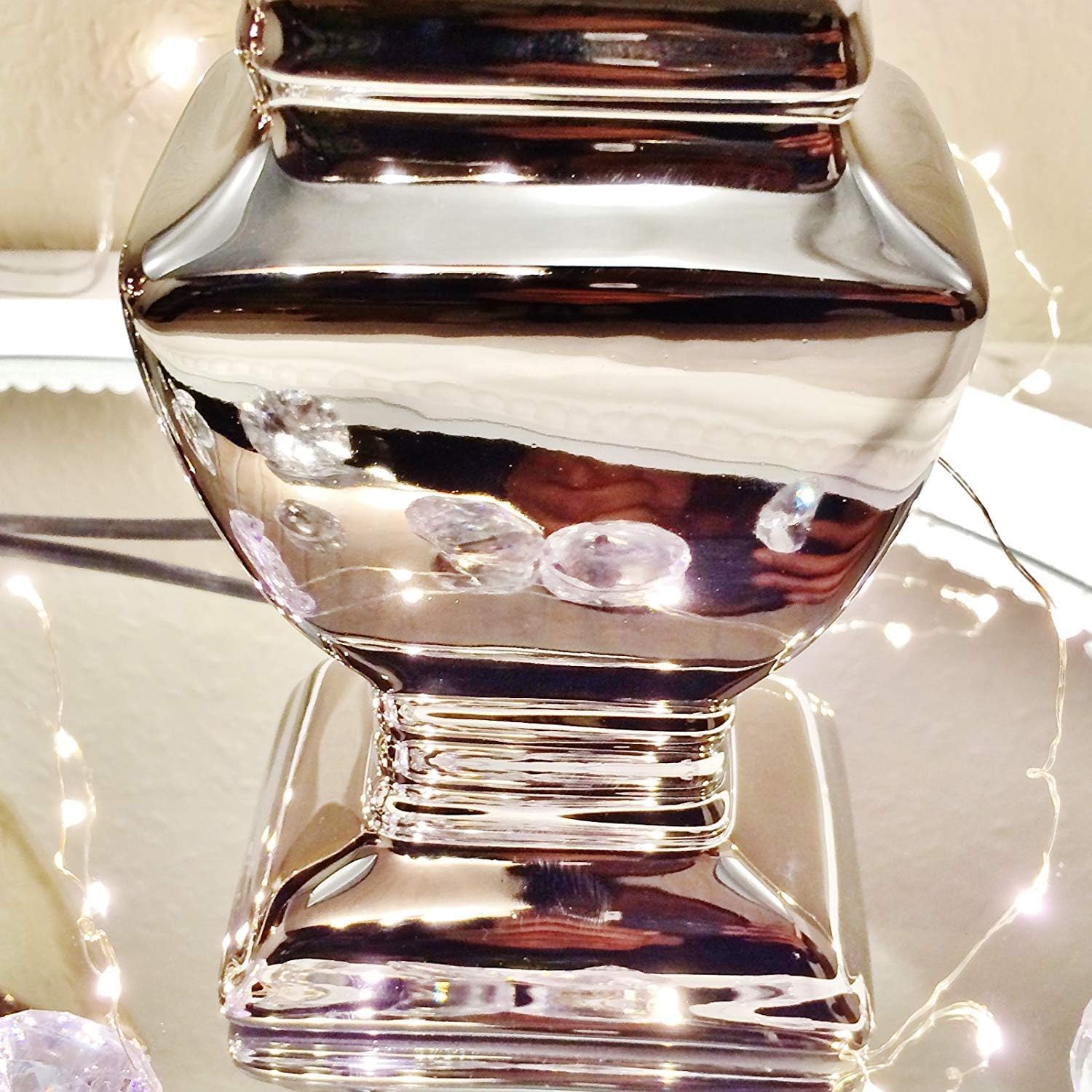 DRULINE Silver Lady Tischlampe Tischleuchte Lampe Keramik Grau Nachttischlampe Lampenfuß 53 cm