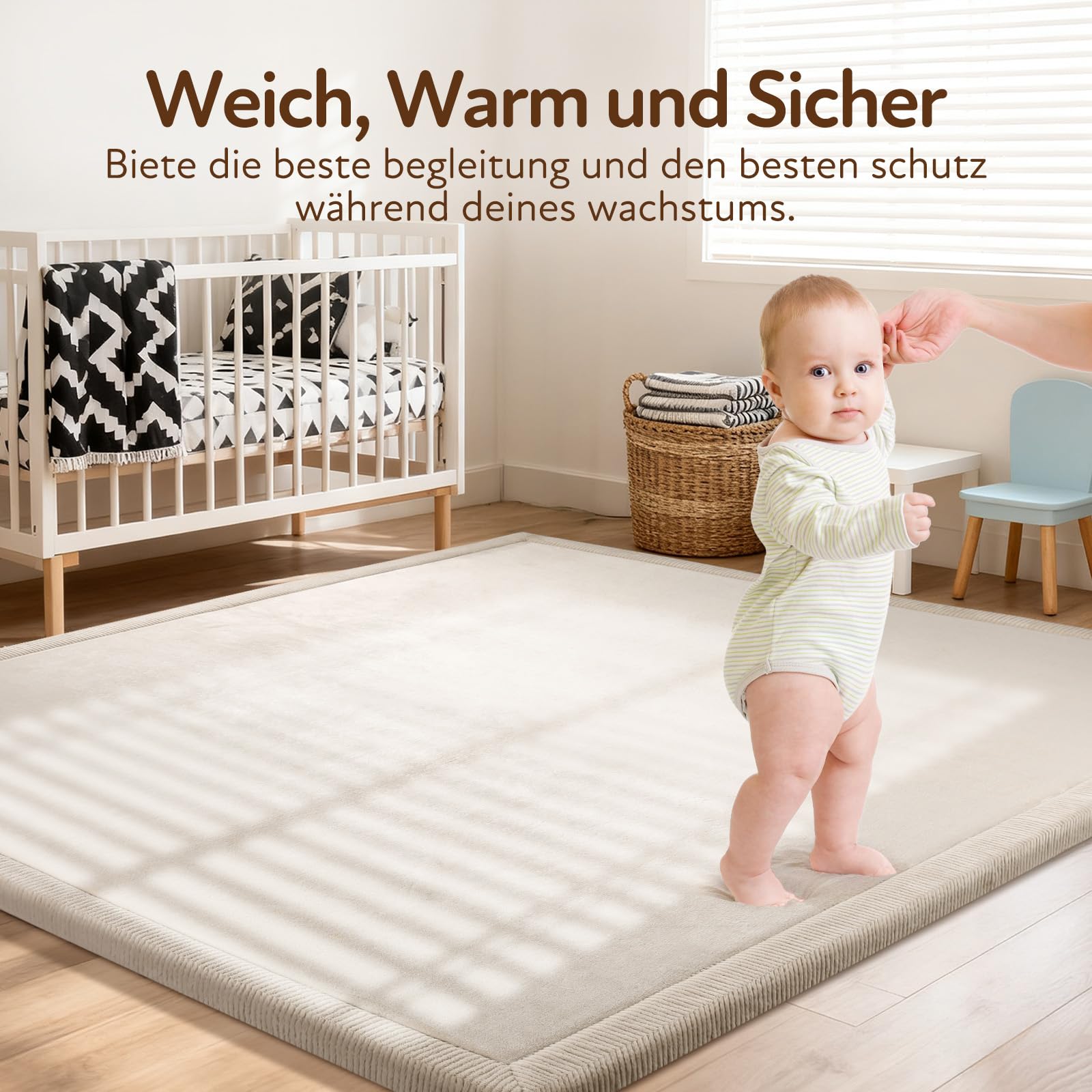 Treeboy Spielmatte Baby 120x170x2cm beige – Teppich für Kinderzimmer mit hochwertigem Memory-Schaum – Krabbelmatte Baby mit Rutschfester Unterseite – Krabbeldecke, Kinderteppich, spielteppich Kinder