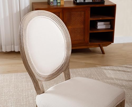 Miniatura 5 de chairus Juego de 2 sillas de comedor estilo casa de campo francés, sillas tapizadas de tela vintage con respaldo redondo, patas de madera oscura,