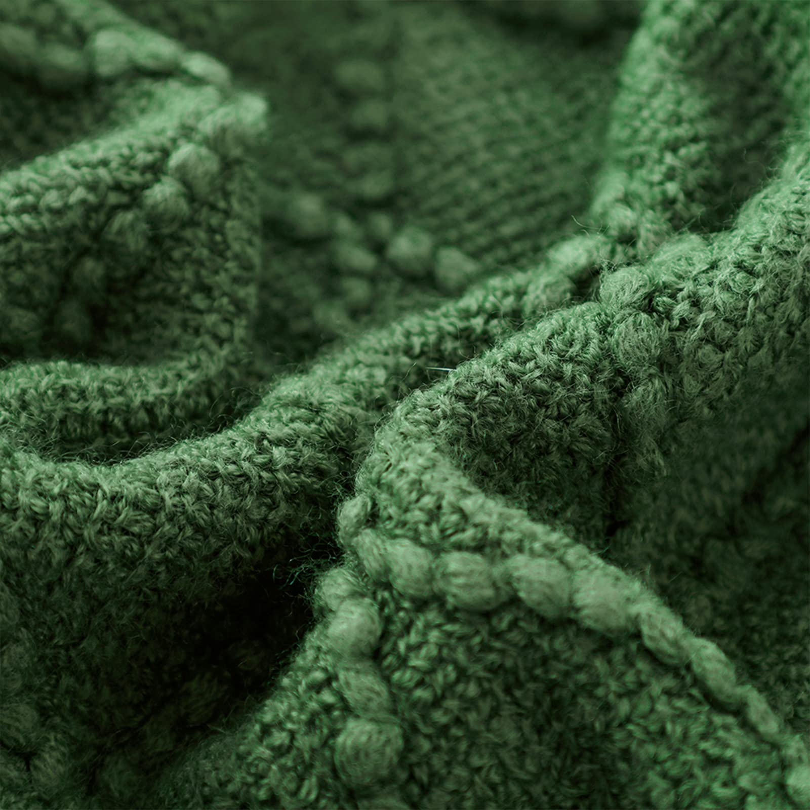 BOURINA Jeté décoratif texturé en tricot solide, couverture de canapé douce, vert foncé, 152 x 203 cm
