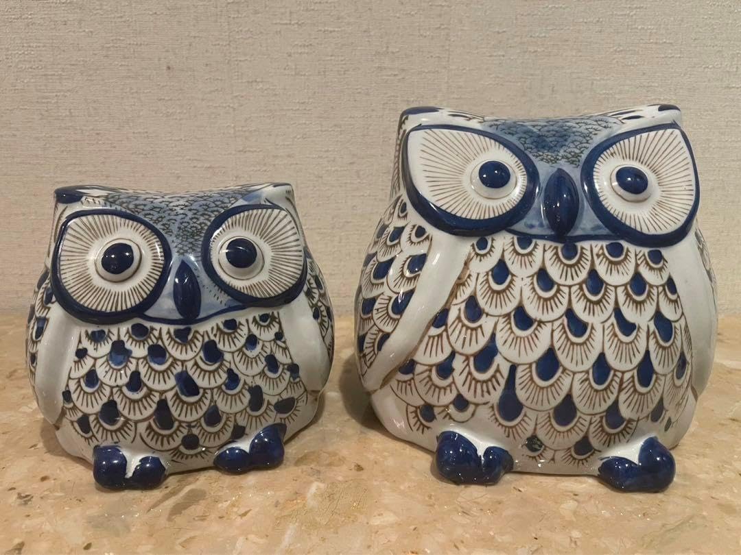 3個セットフクロウ ふくろう ガラス インテリア 貯金箱 オブジェ