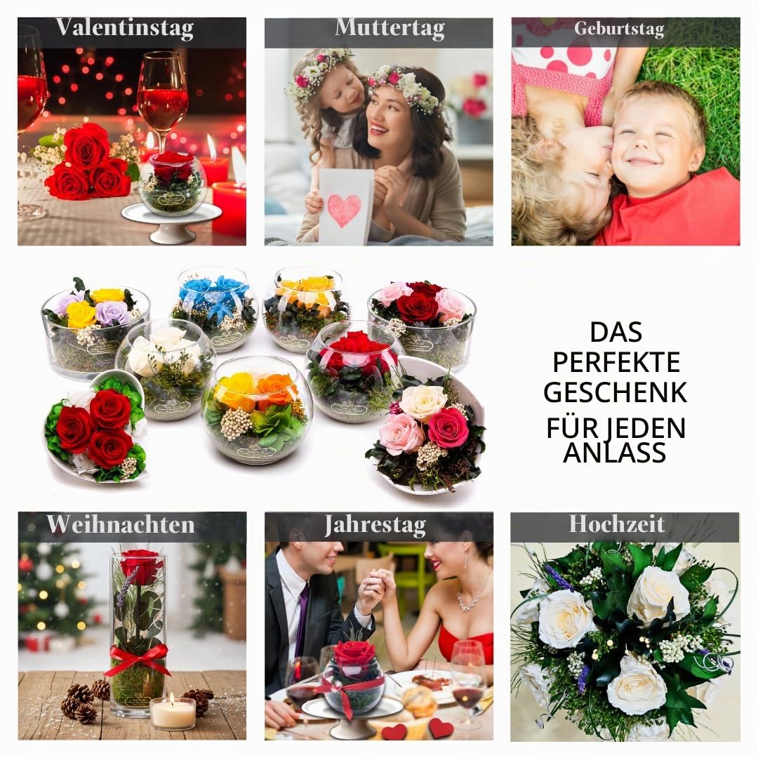 Rosen-Te-Amo |Konservierte Blumenarrangement, duftend, farbig handgemacht mit echten Foliage Geburtstagsgeschenk für Frauen, Rosen Geschenke für Mama| Blume zum Weihnachten, Valentinstag, Muttertag