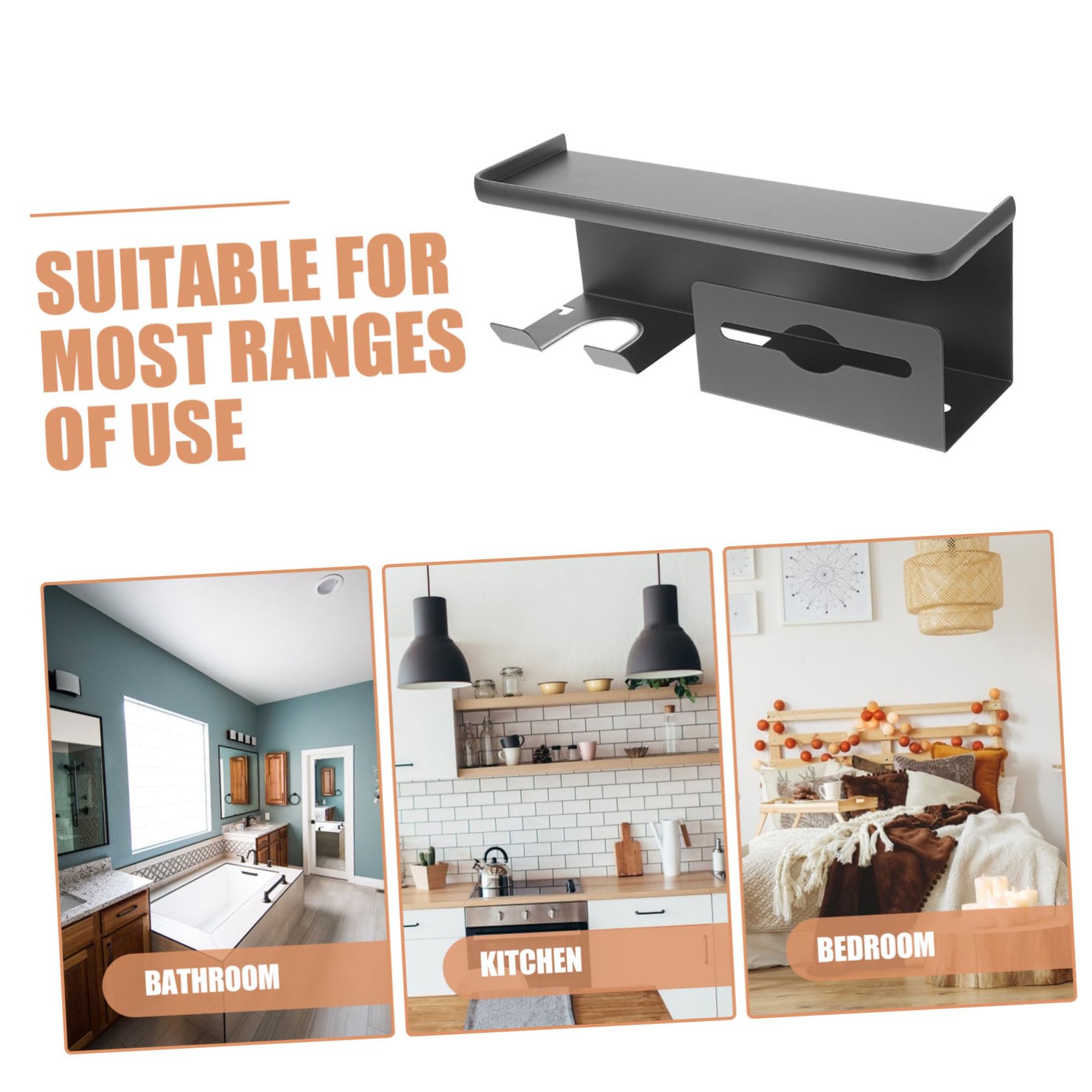 PRETYZOOM Soporte de Pared para Secador de Pelo, Repisa Baño de Acero Negro, Resistente al Desgaste Fácil Mantenimiento para Cuarto de Baño