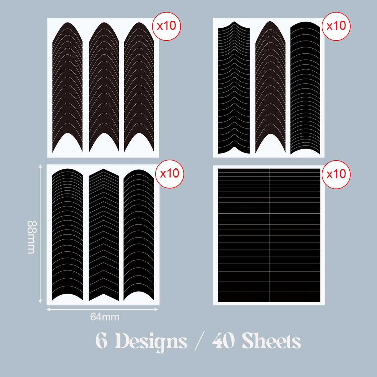 40 Sheets French Tip Nail Guides, Self-Adhesive Manicure Tips Guide Stickers,Stencil Tool for Nail Art DIY Decoration?6 Designs?