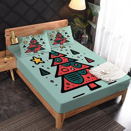 Miniatura 9 de Juego de sábanas de jirafa de Navidad tamaño King, sábanas de Navidad para niños, microfibra suave y bolsillo profundo, sábanas y fundas de almohada