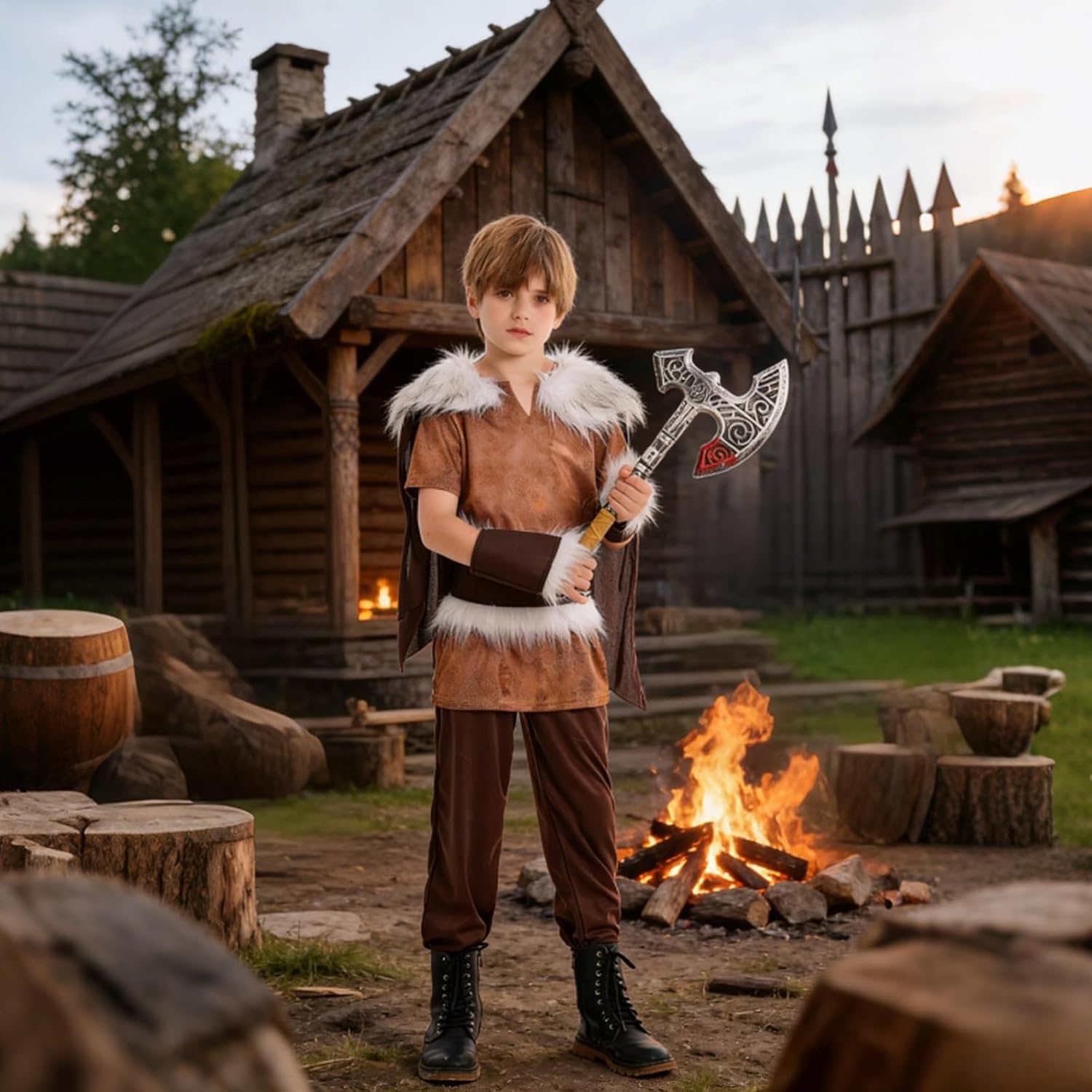 yolsun Viking Warrior Costume for Boys, Kids Medieval Viking Costume Halloween Cosplay Dress Up